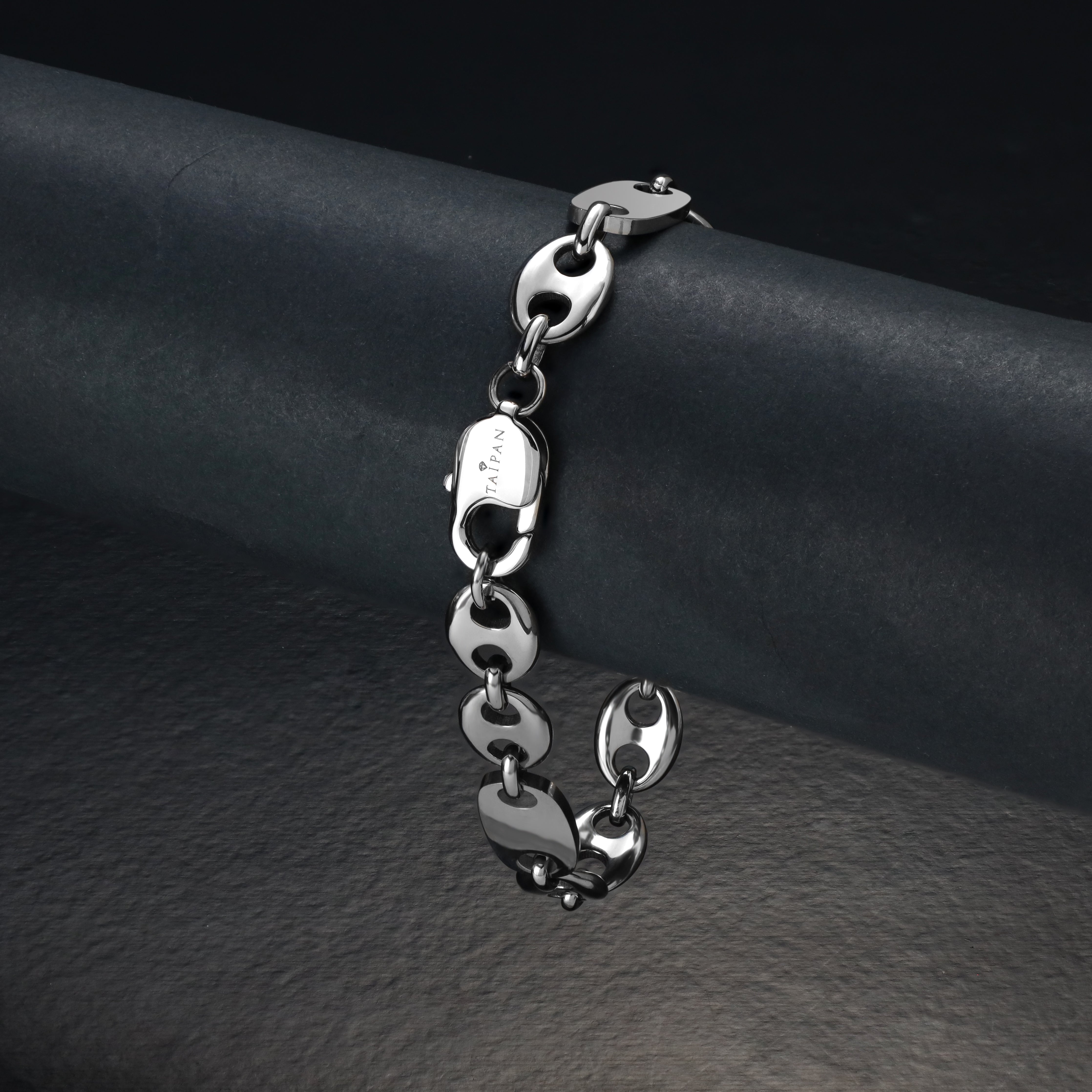 Plattenkette + Bohnenkette Armband 10mm breit aus Edelstahl - Taipan Schmuck