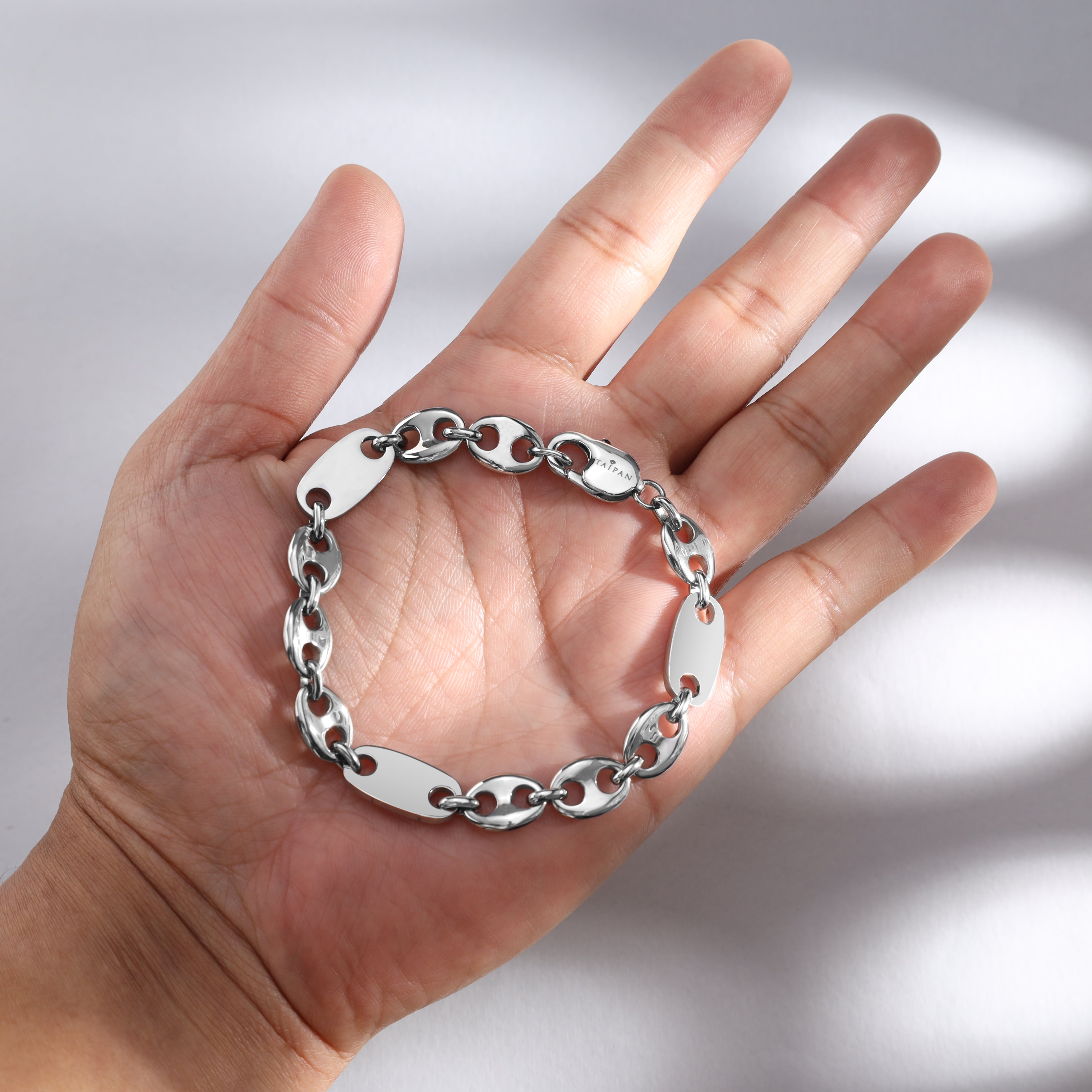 Plattenkette + Bohnenkette Armband 10mm breit aus Edelstahl - Taipan Schmuck
