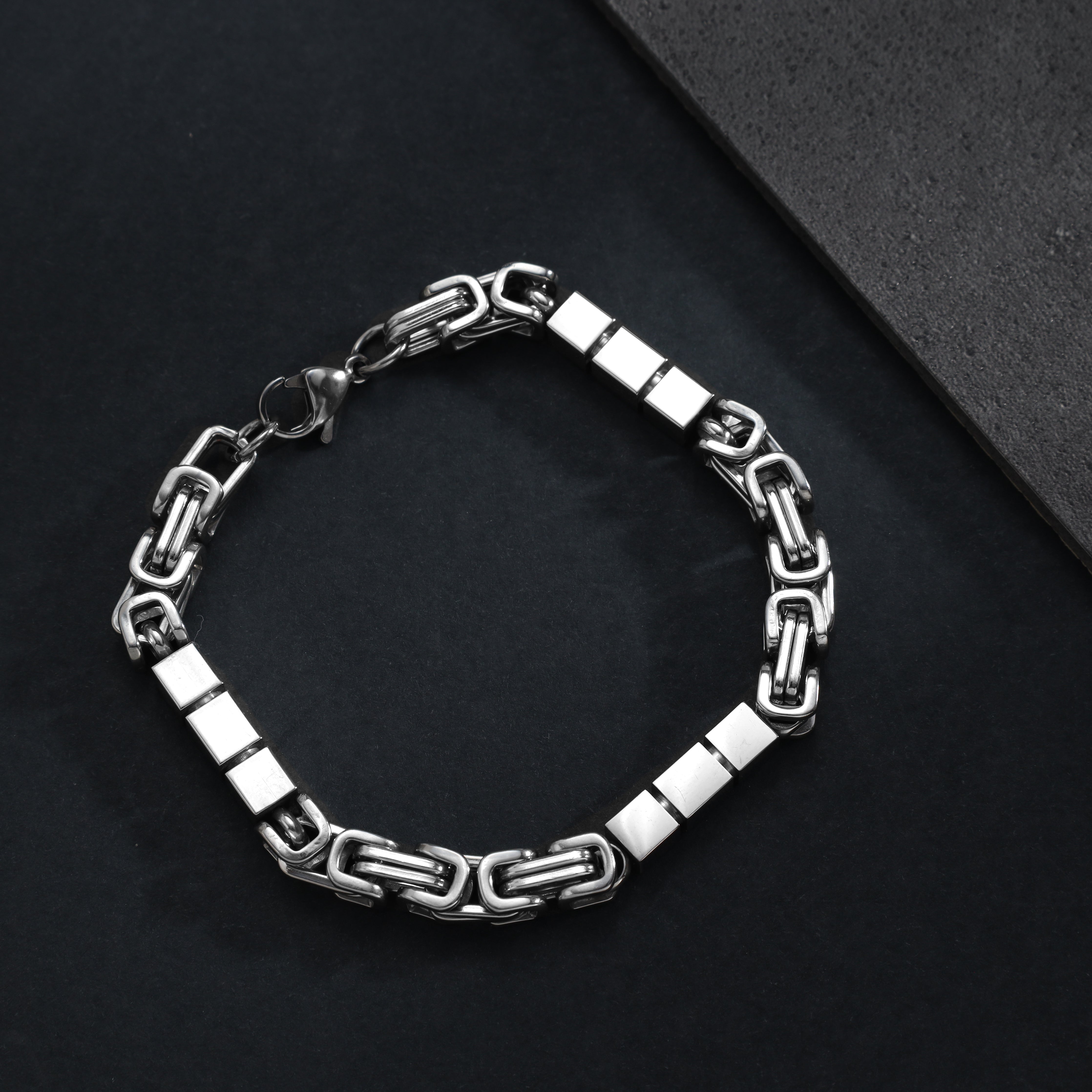 7mm Königskette Armband mit Blöcken 22cm aus Edelstahl - Taipan Schmuck