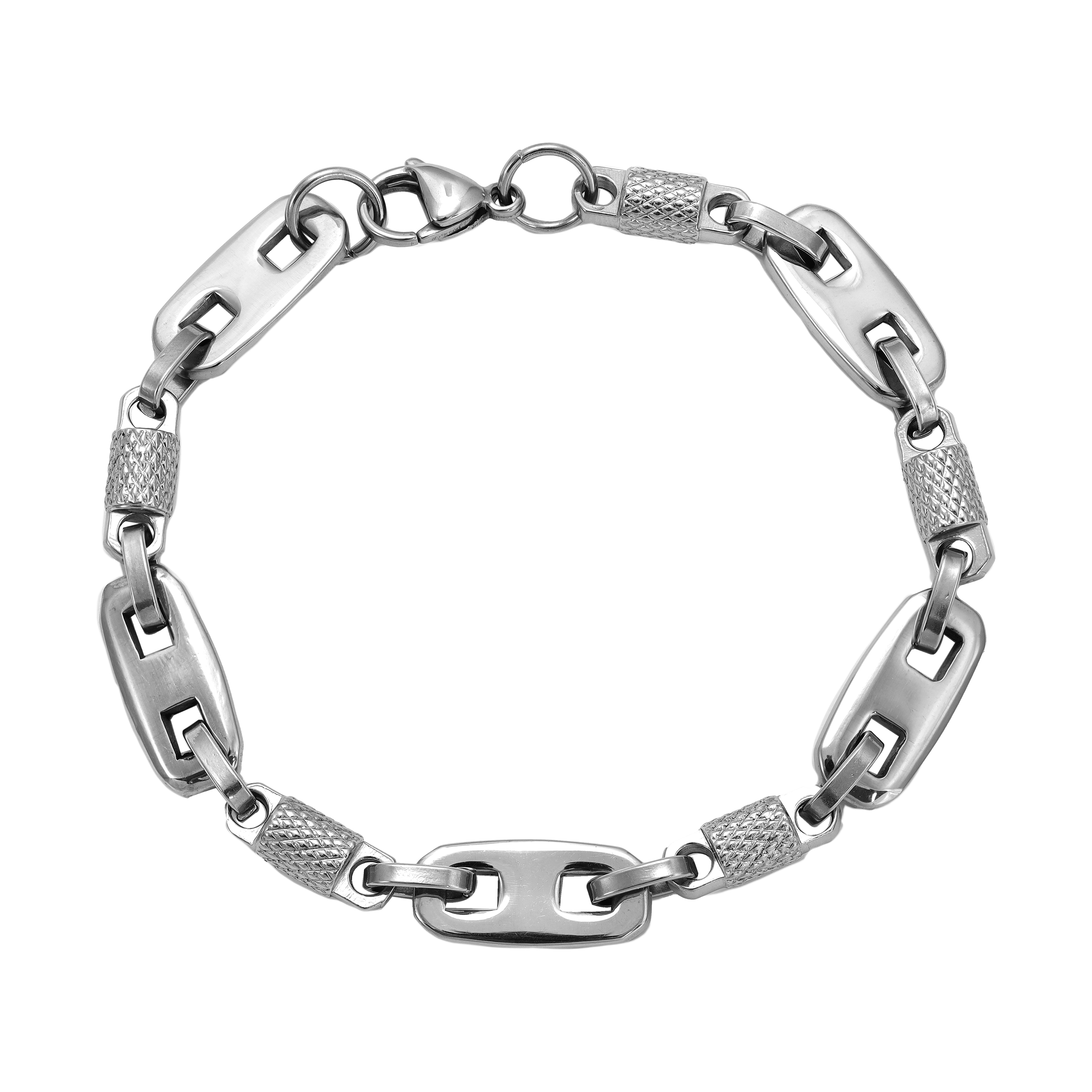 Plattenkette + MonteCarlo Armband 9,5mm breit 23cm aus Edelstahl - Taipan Schmuck