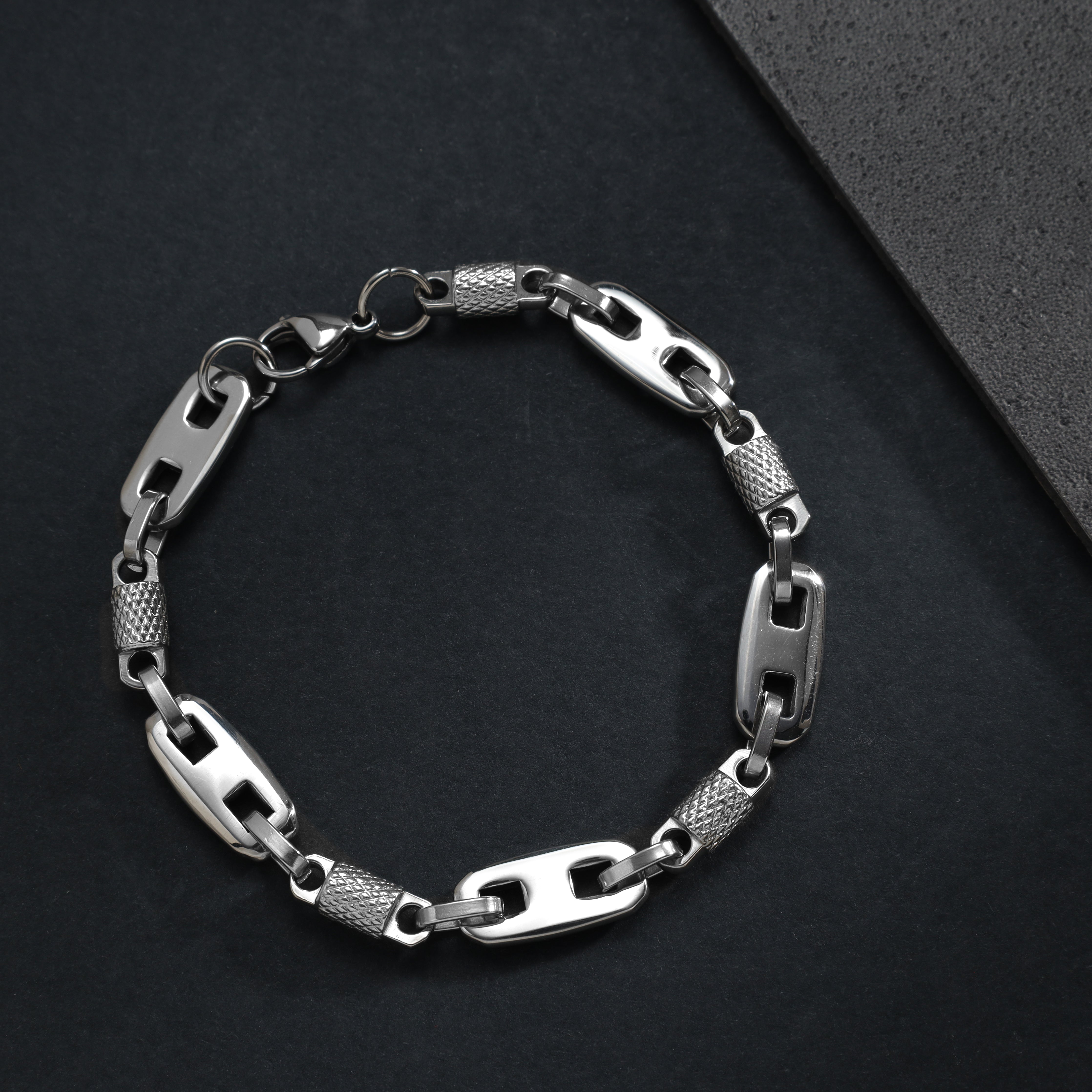Plattenkette + MonteCarlo Armband 9,5mm breit 23cm aus Edelstahl - Taipan Schmuck