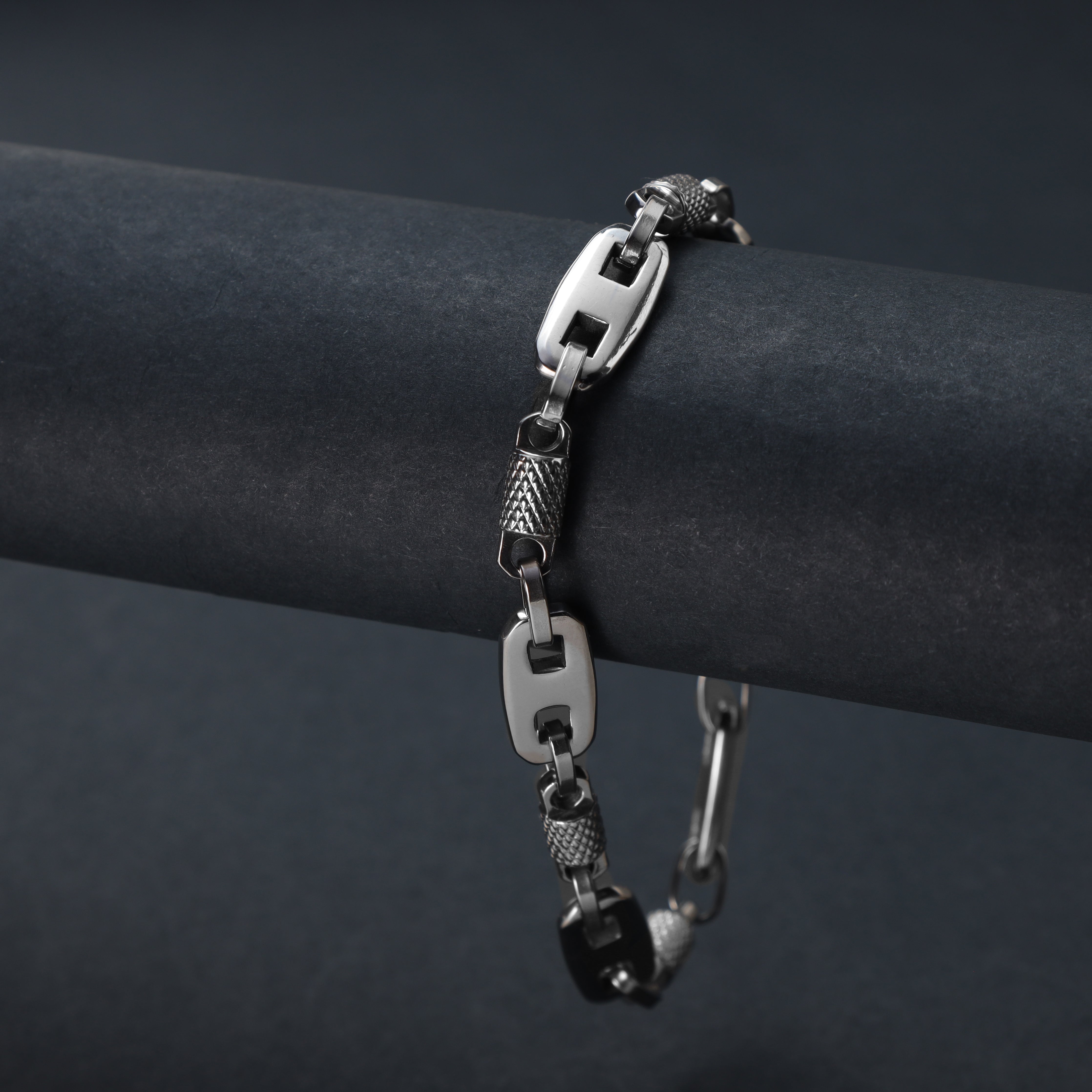 Plattenkette + MonteCarlo Armband 9,5mm breit 23cm aus Edelstahl - Taipan Schmuck