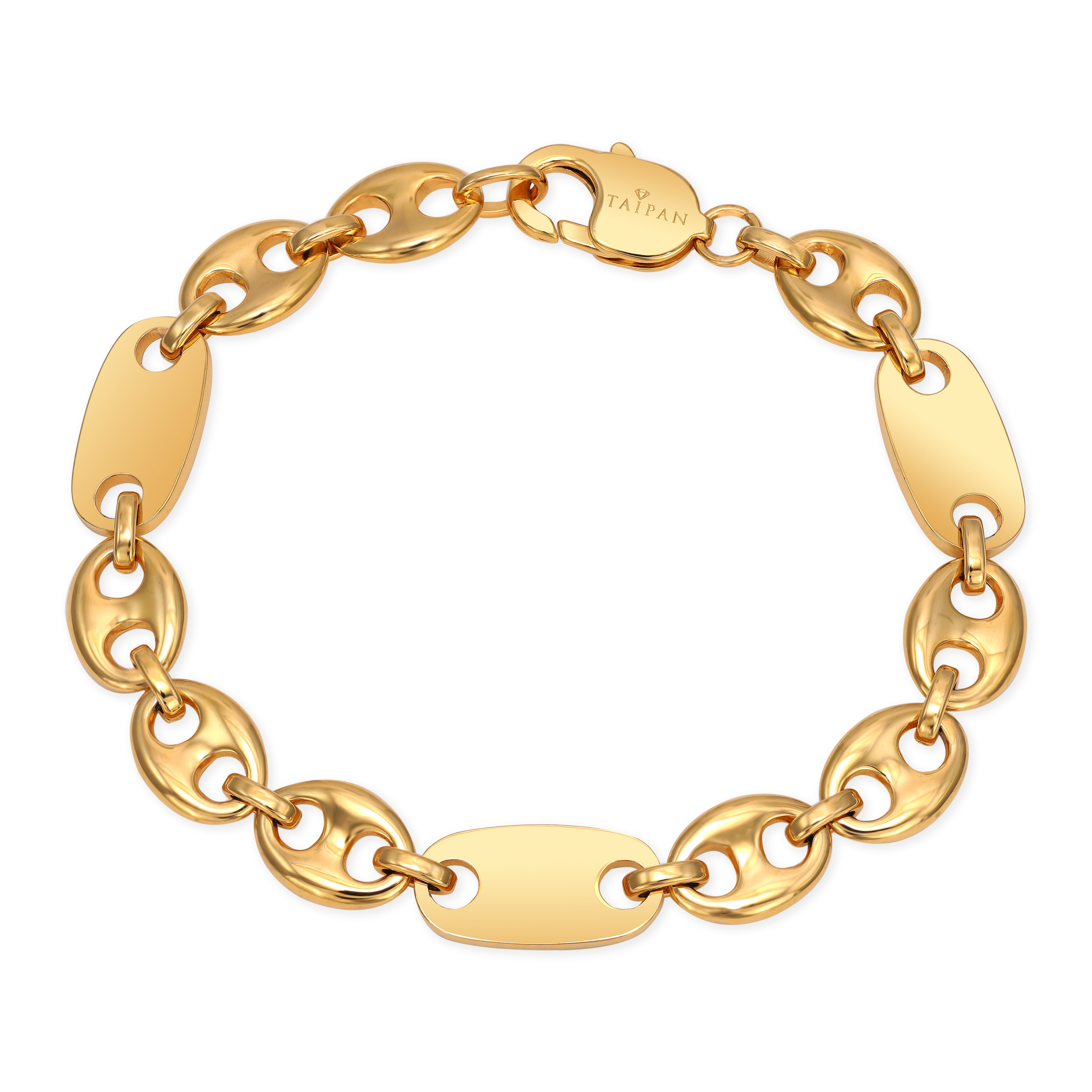 10mm Plattenkette + Bohnenkette Armband aus Edelstahl 18K Vergoldet - Taipan Schmuck