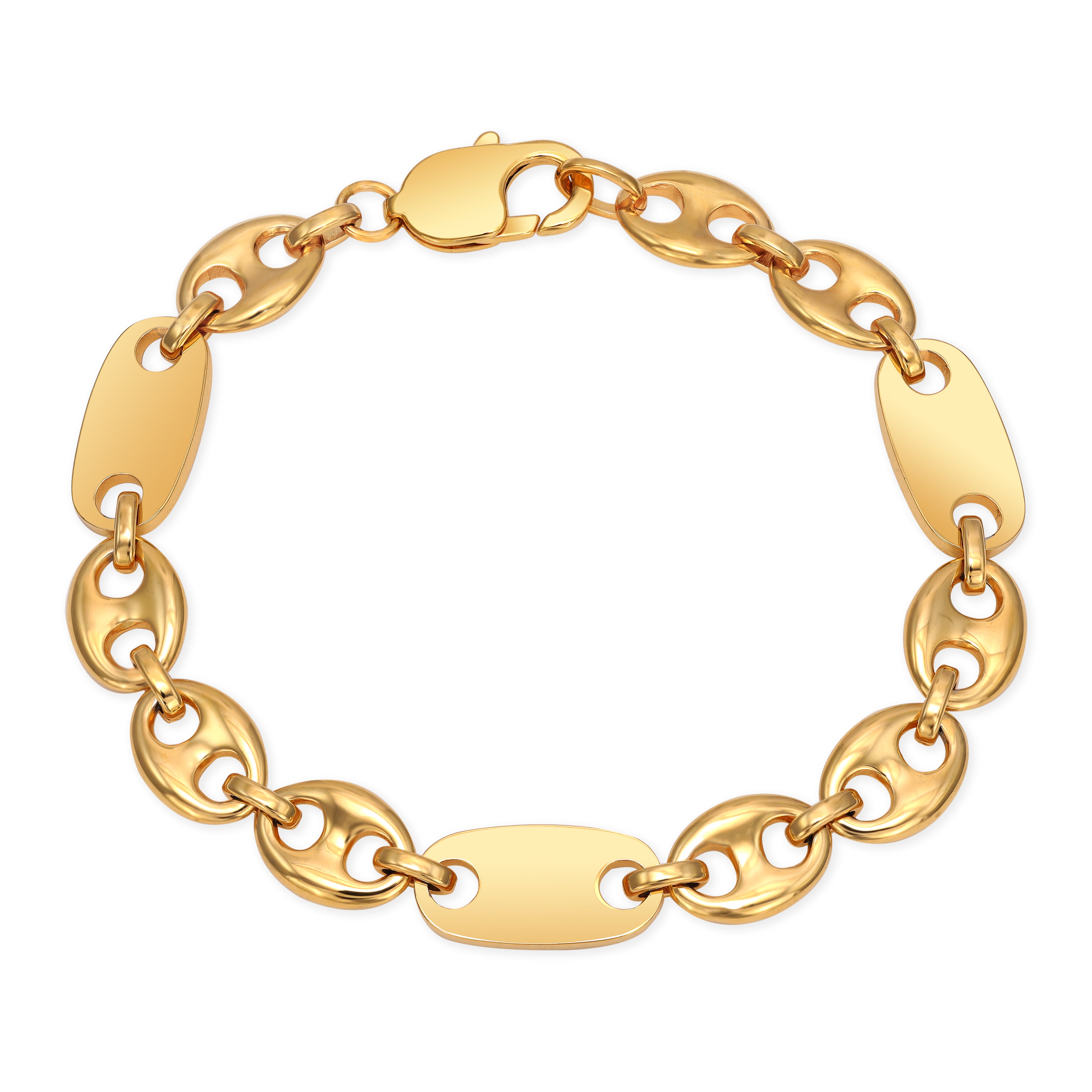 10mm Plattenkette + Bohnenkette Armband aus Edelstahl 18K Vergoldet - Taipan Schmuck