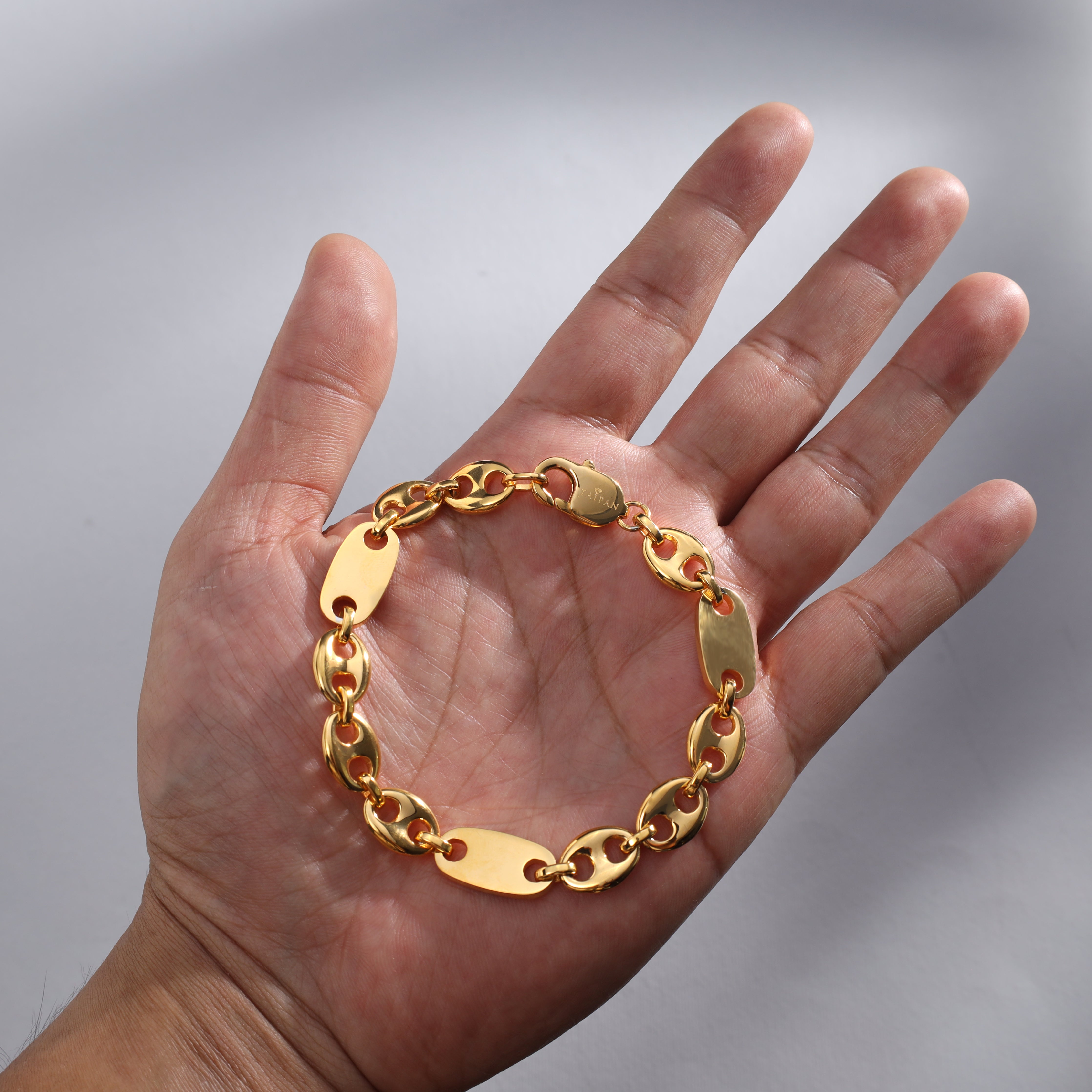 10mm Plattenkette + Bohnenkette Armband aus Edelstahl 18K Vergoldet - Taipan Schmuck