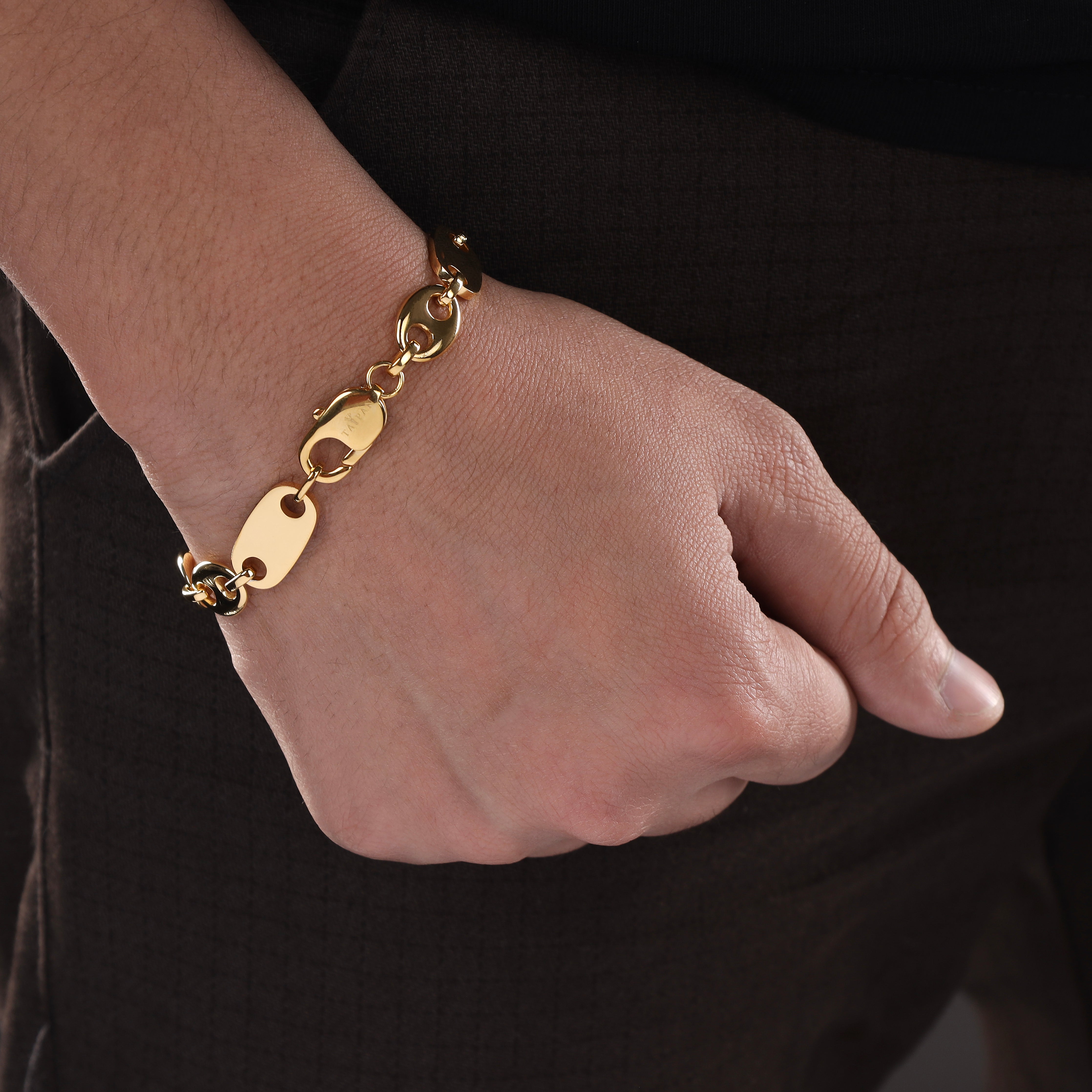 10mm Plattenkette + Bohnenkette Armband aus Edelstahl 18K Vergoldet - Taipan Schmuck
