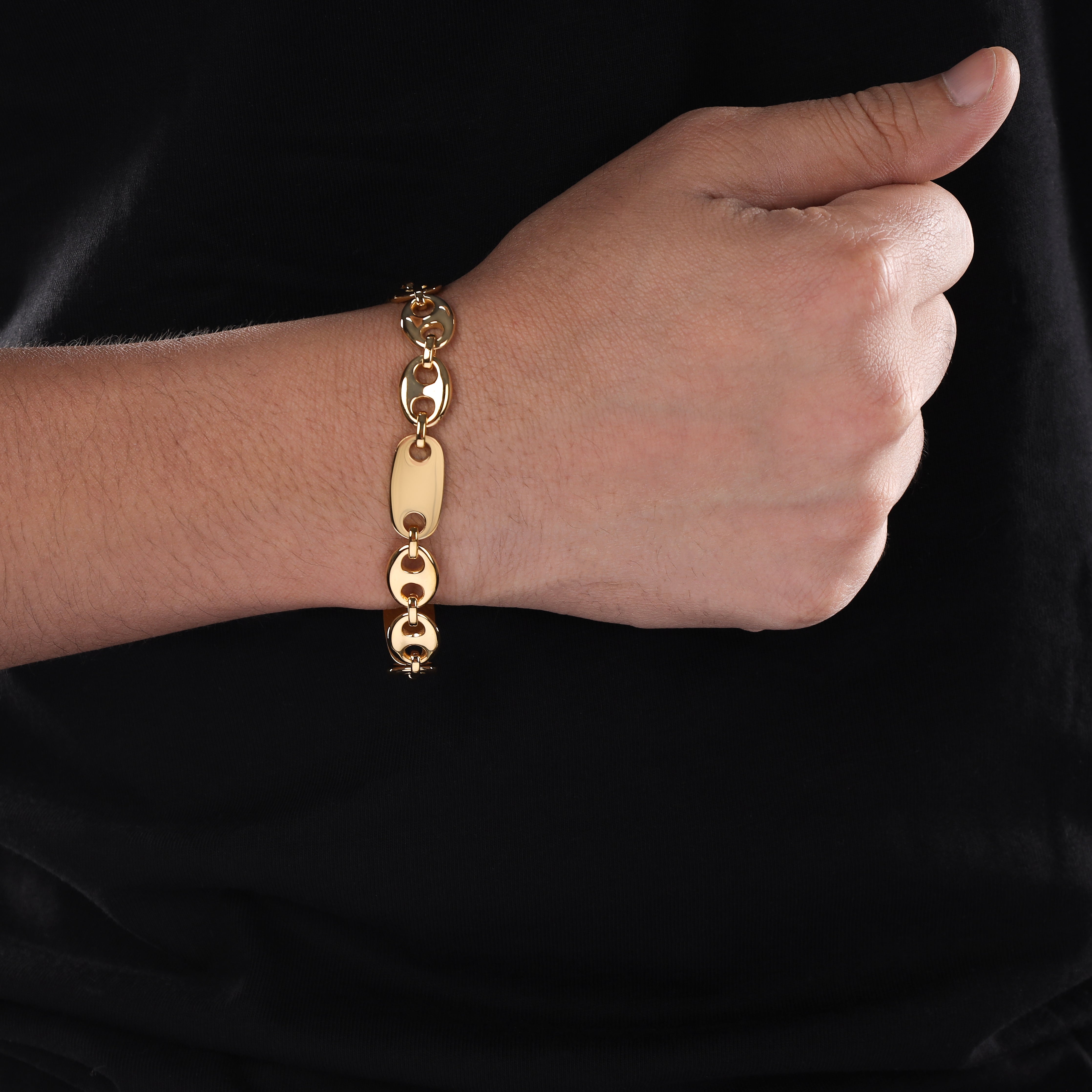 10mm Plattenkette + Bohnenkette Armband aus Edelstahl 18K Vergoldet - Taipan Schmuck