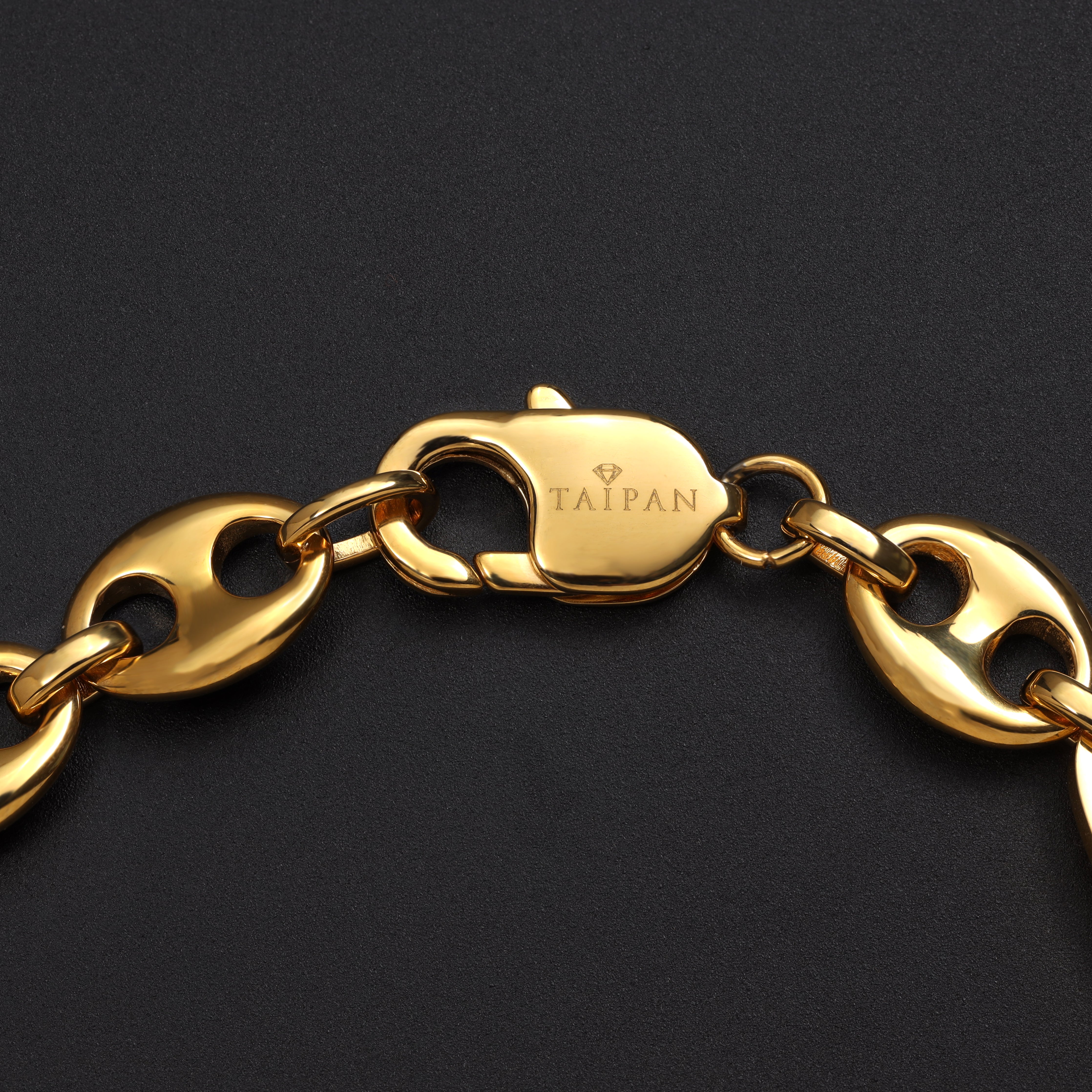 10mm Plattenkette + Bohnenkette Armband aus Edelstahl 18K Vergoldet - Taipan Schmuck