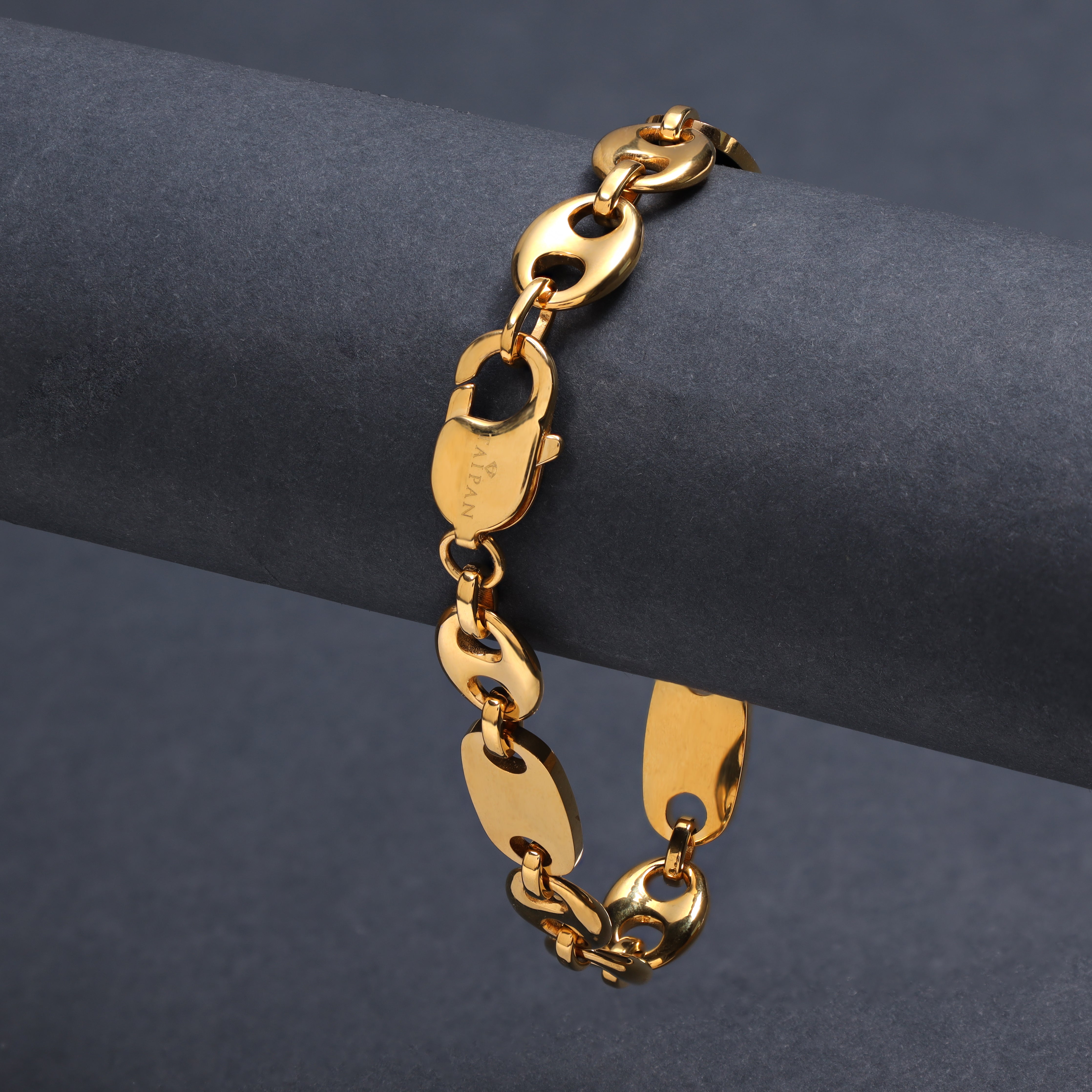 10mm Plattenkette + Bohnenkette Armband aus Edelstahl 18K Vergoldet - Taipan Schmuck