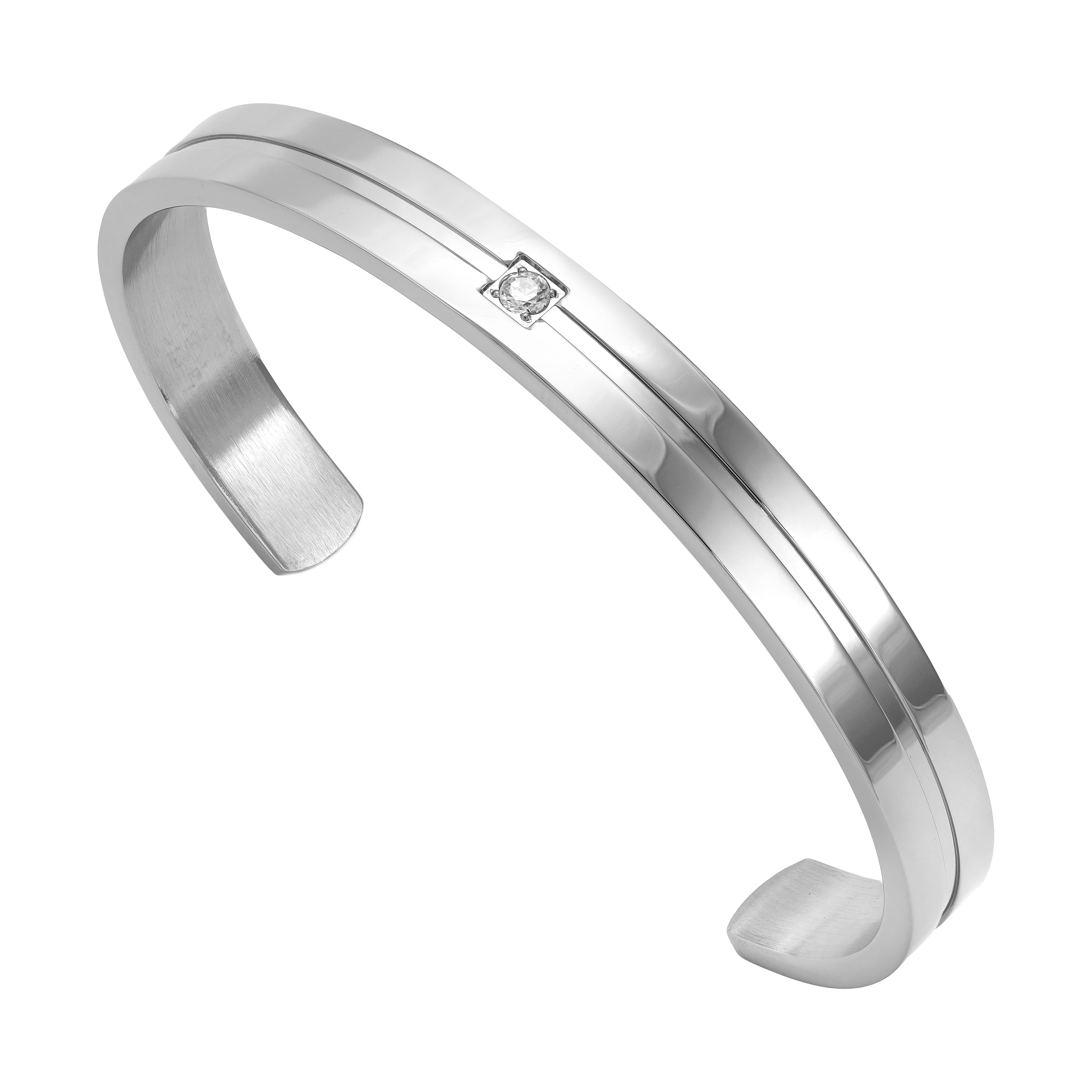 Bangle bracelet 8mm wide with sparkling zirconia stone made of stainless steel