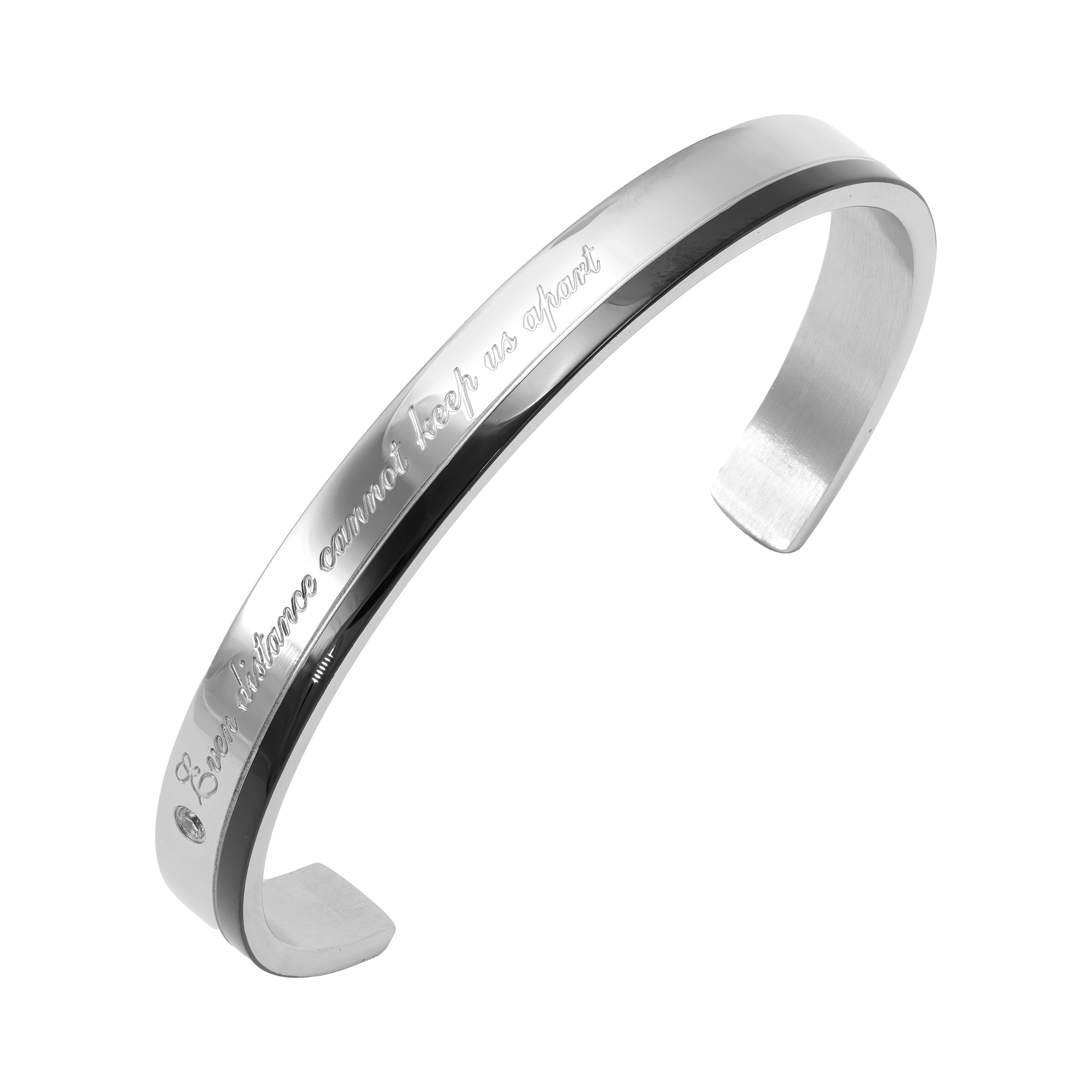 Armreif Armband 8mm breit Zirkoniastein und Schriftzug aus Edelstahl - Taipan Schmuck