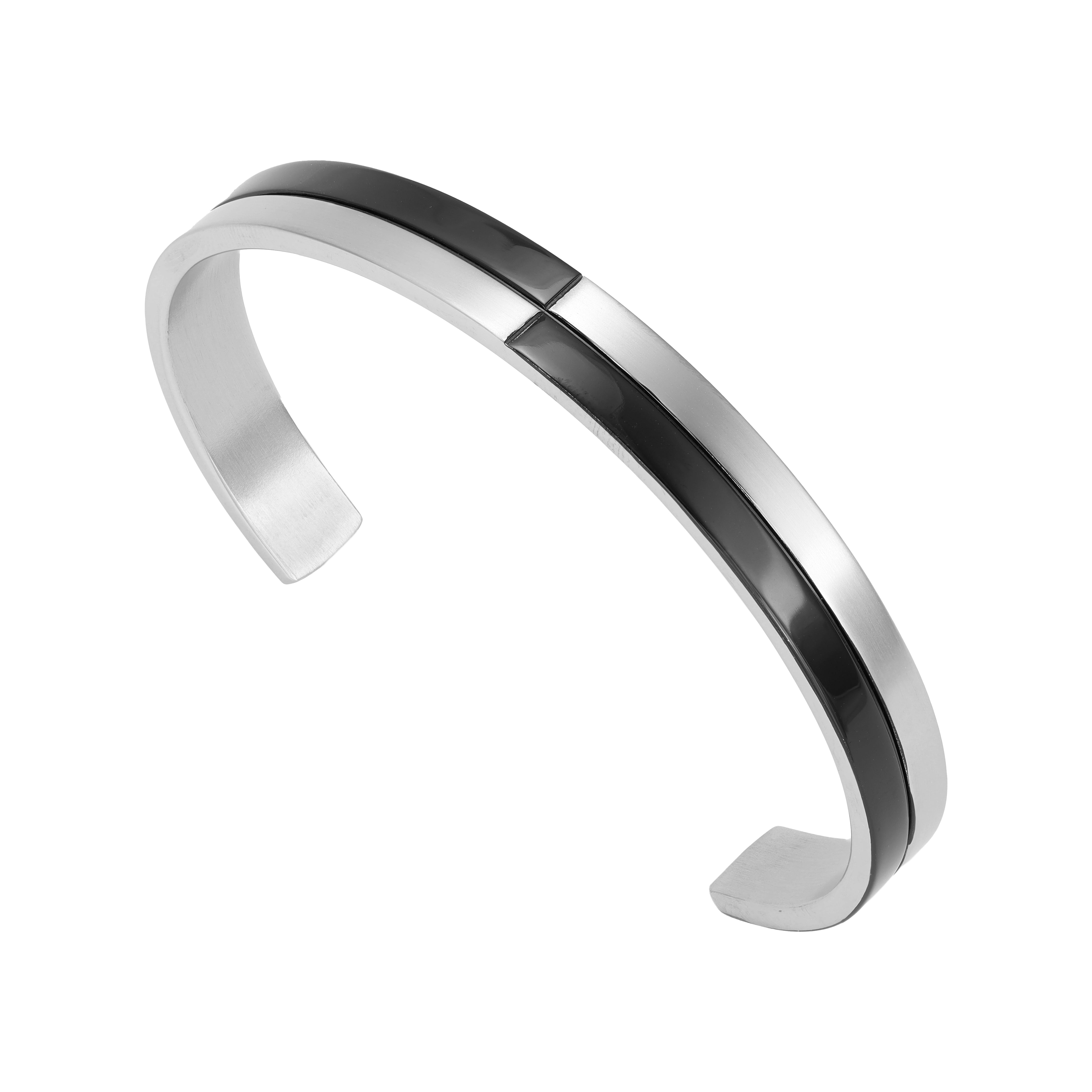 8mm Armreif Armband schwarz / stahlfarbig aus Edelstahl