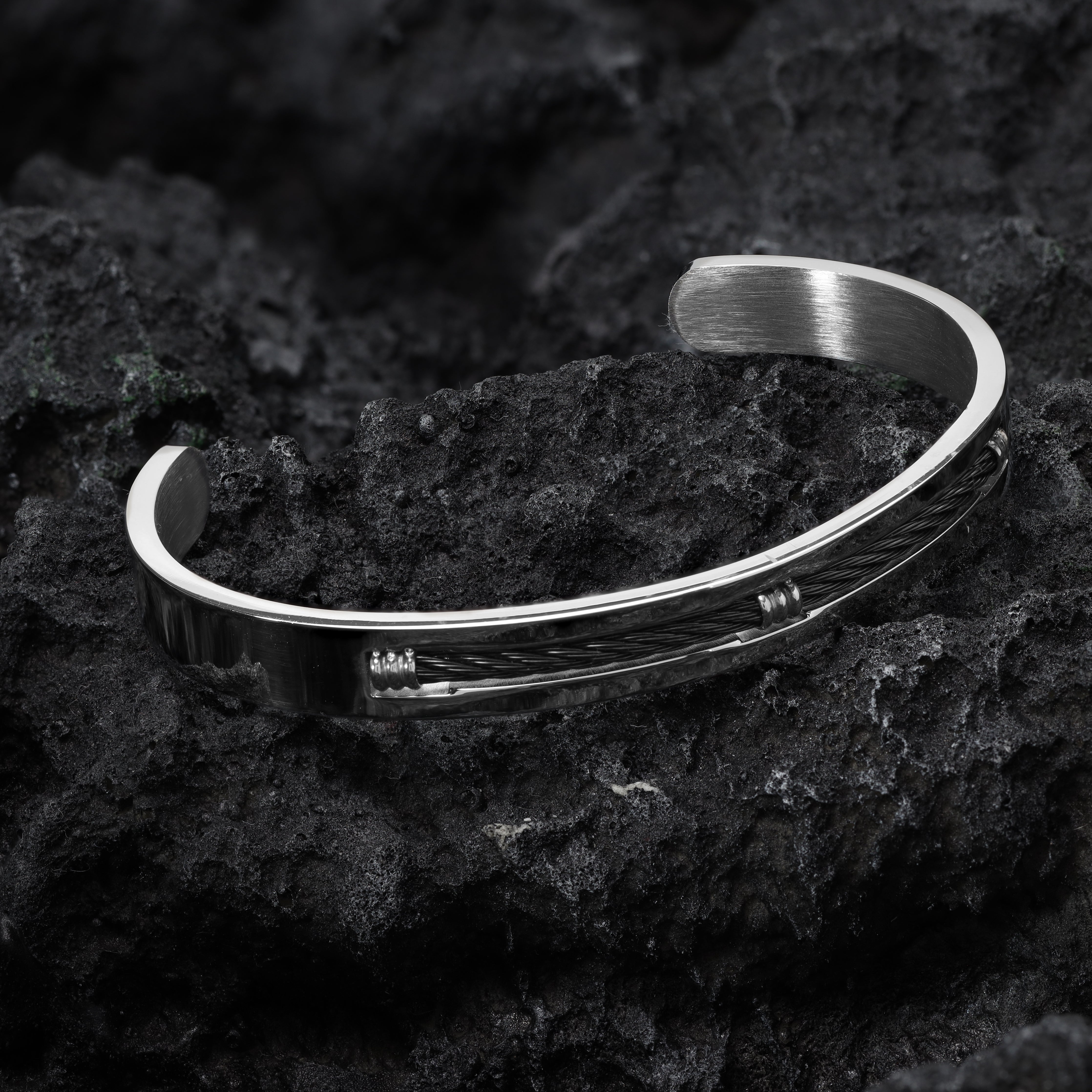 8mm Armreif Armband mit Kordelkette Element aus Edelstahl