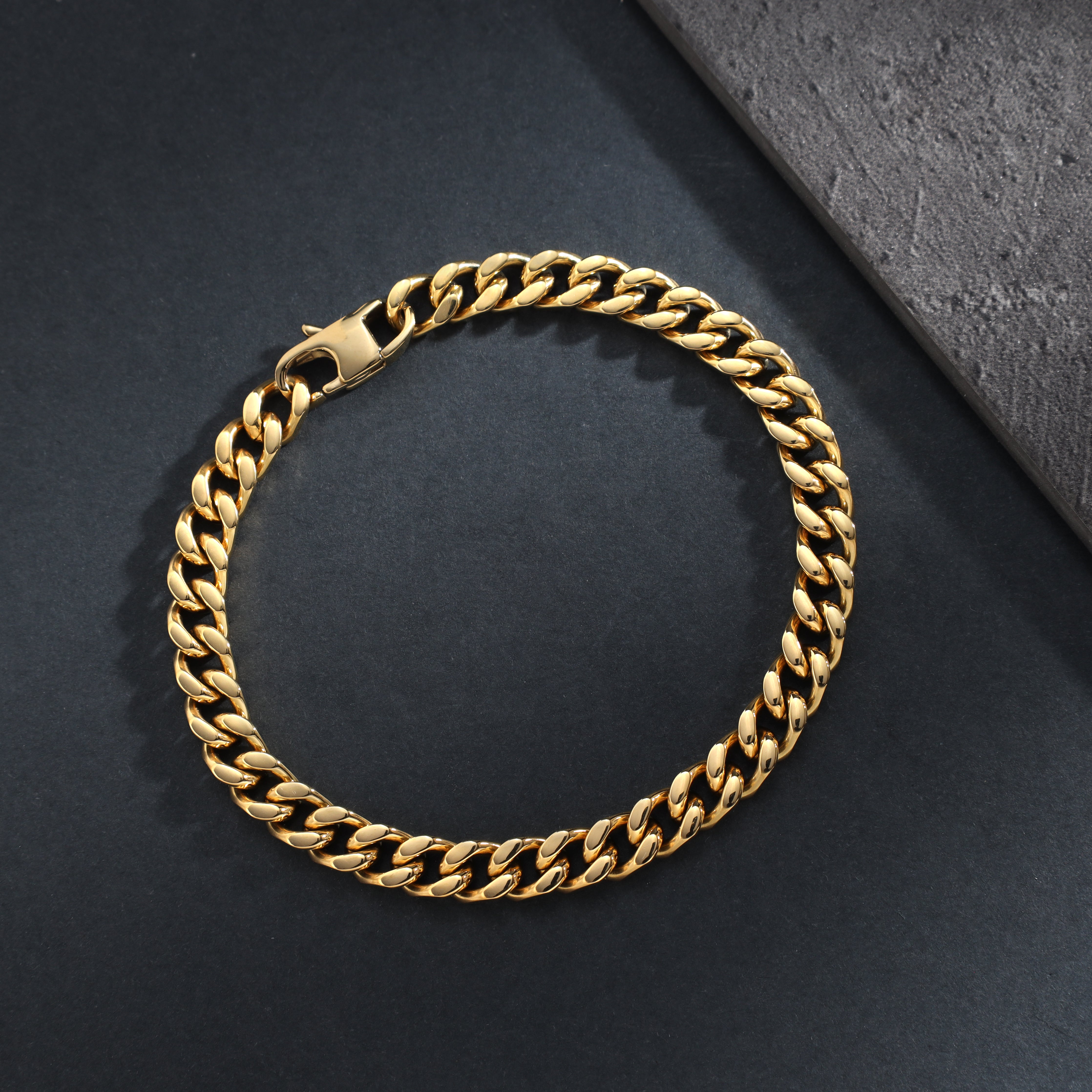 6mm Panzerkette Armband 21cm aus Edelstahl 18K vergoldet - Taipan Schmuck