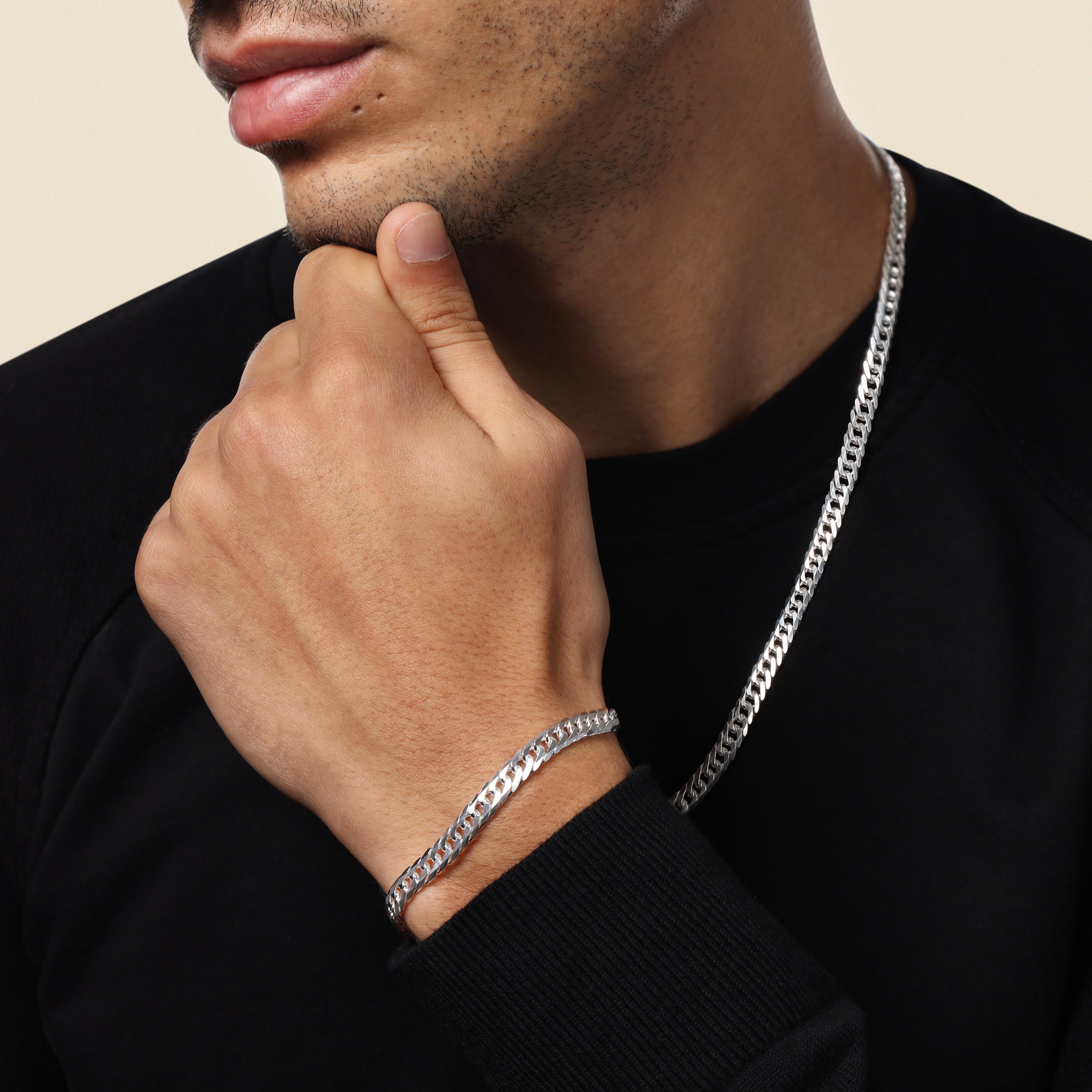 Set - double curb chain 6mm - set necklace + bracelet made of 925 sterling silver - save 20%