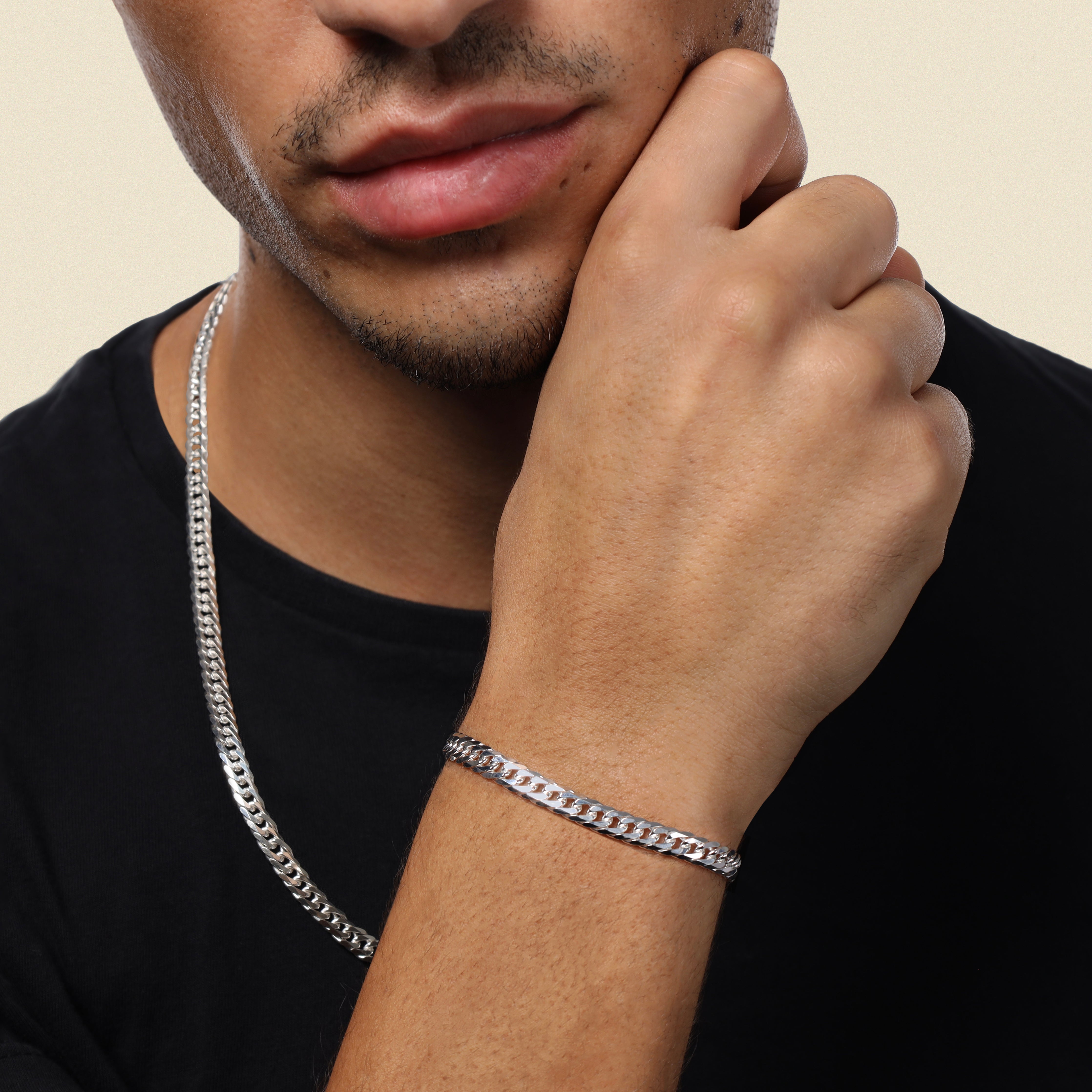 Set - double curb chain 6mm - set necklace + bracelet made of 925 sterling silver - save 20%