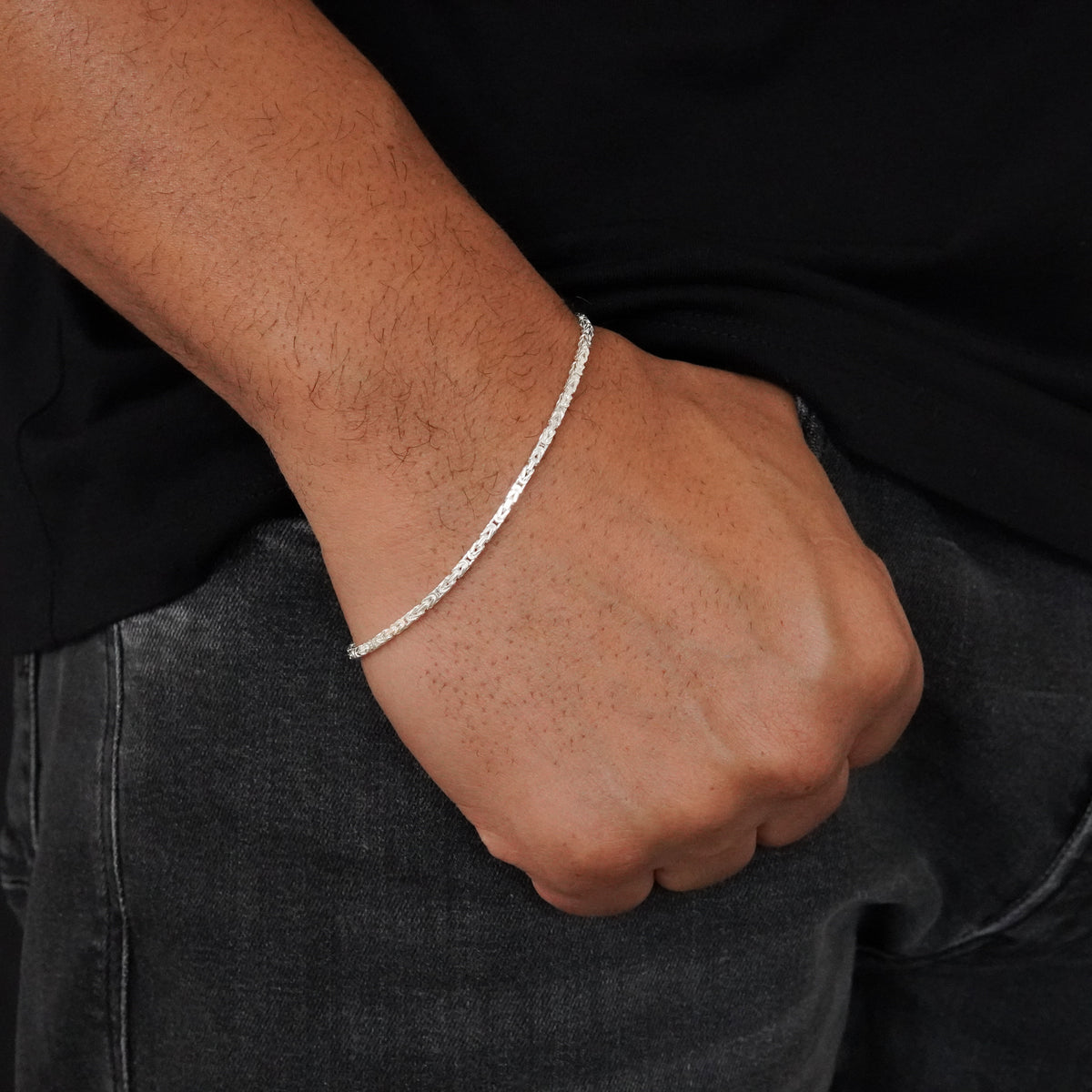 2mm Königskette Armband - 925 Silber massiv vierkant hochglanzpoliert