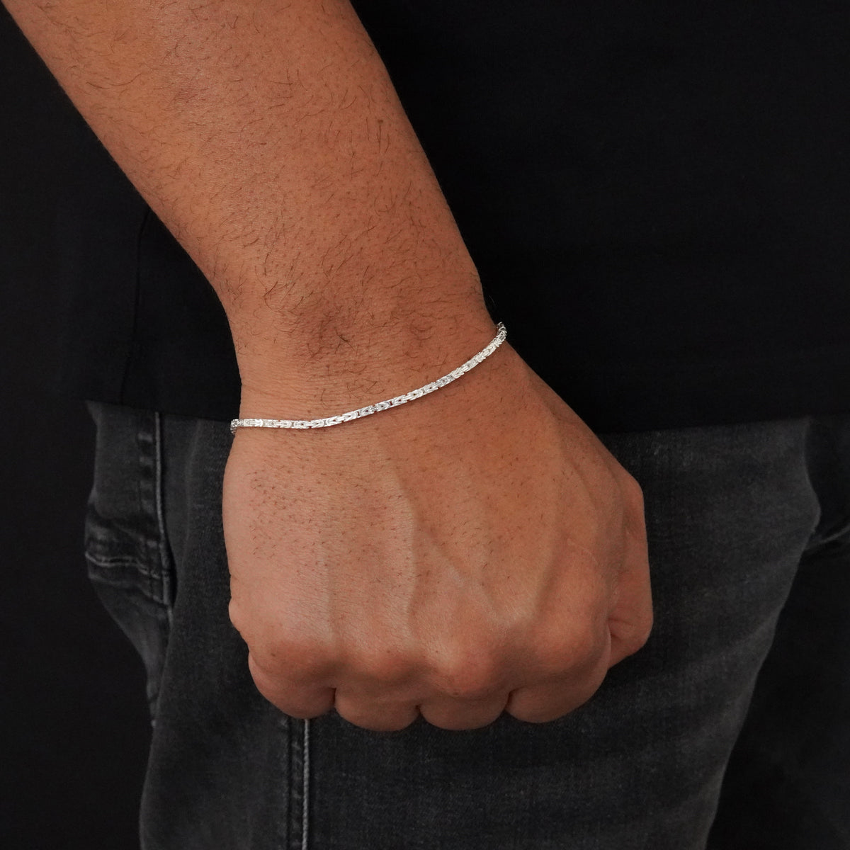 2mm Königskette Armband - 925 Silber massiv vierkant hochglanzpoliert