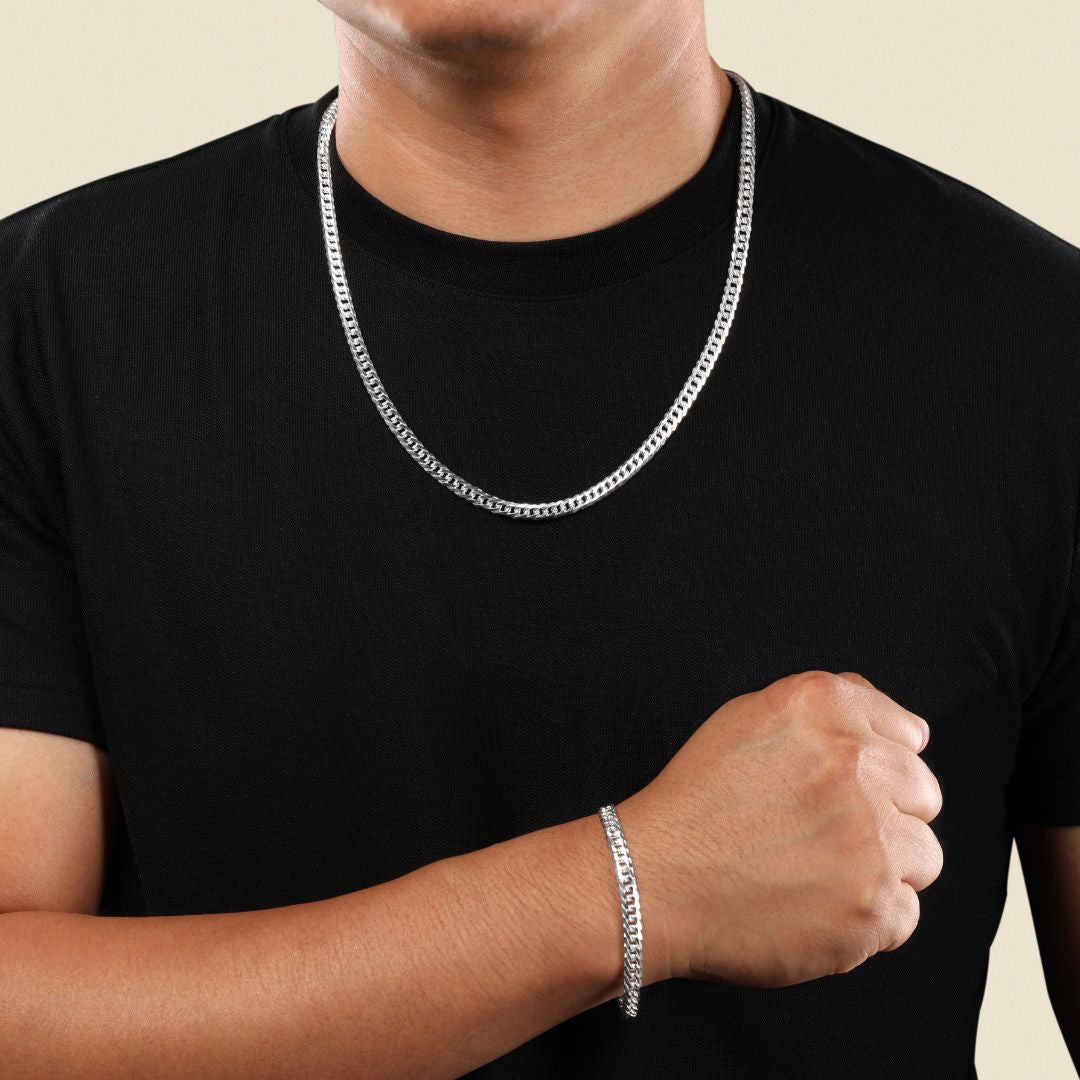 Set - Doppel Panzerkette 6mm - Set Halskette + Armband aus 925 Sterling Silber - 20% sparen - Taipan Schmuck