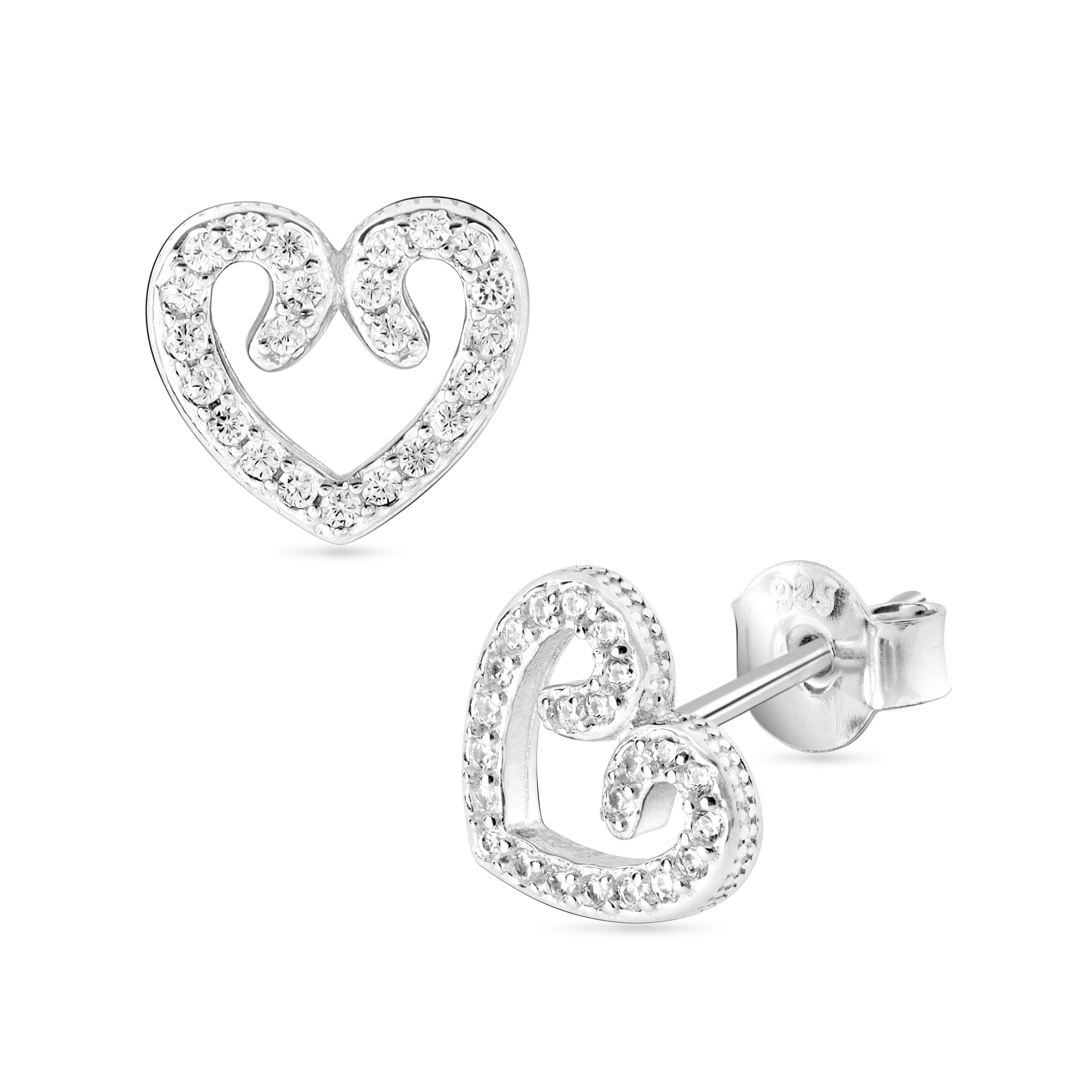 Damen Herz Ohrstecker Zirkonia Ohrringe aus 925 Sterlingsilber - Taipan Schmuck
