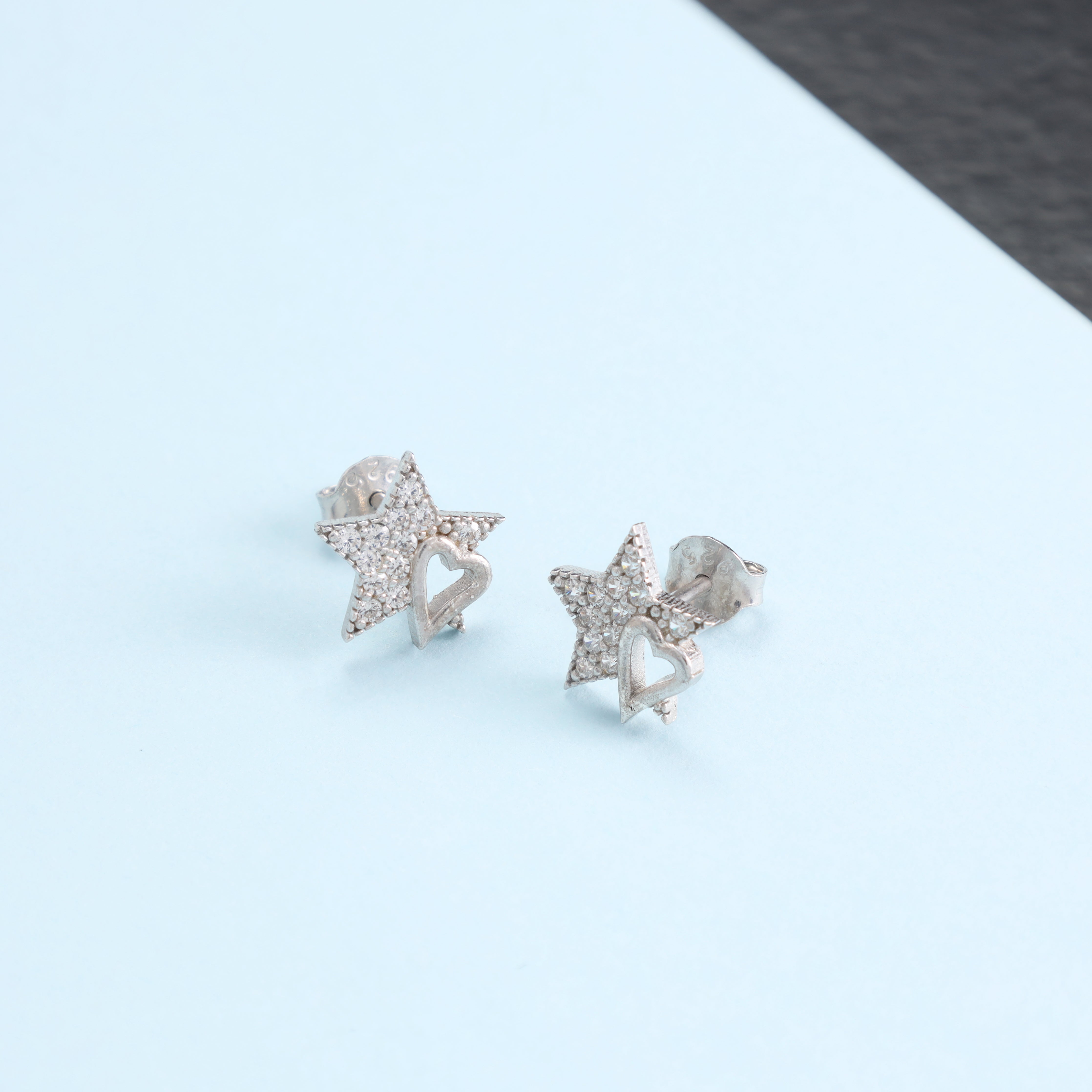 Damen Ohrringe Star mit Hertz aus 925 Sterlingsilber - Taipan Schmuck