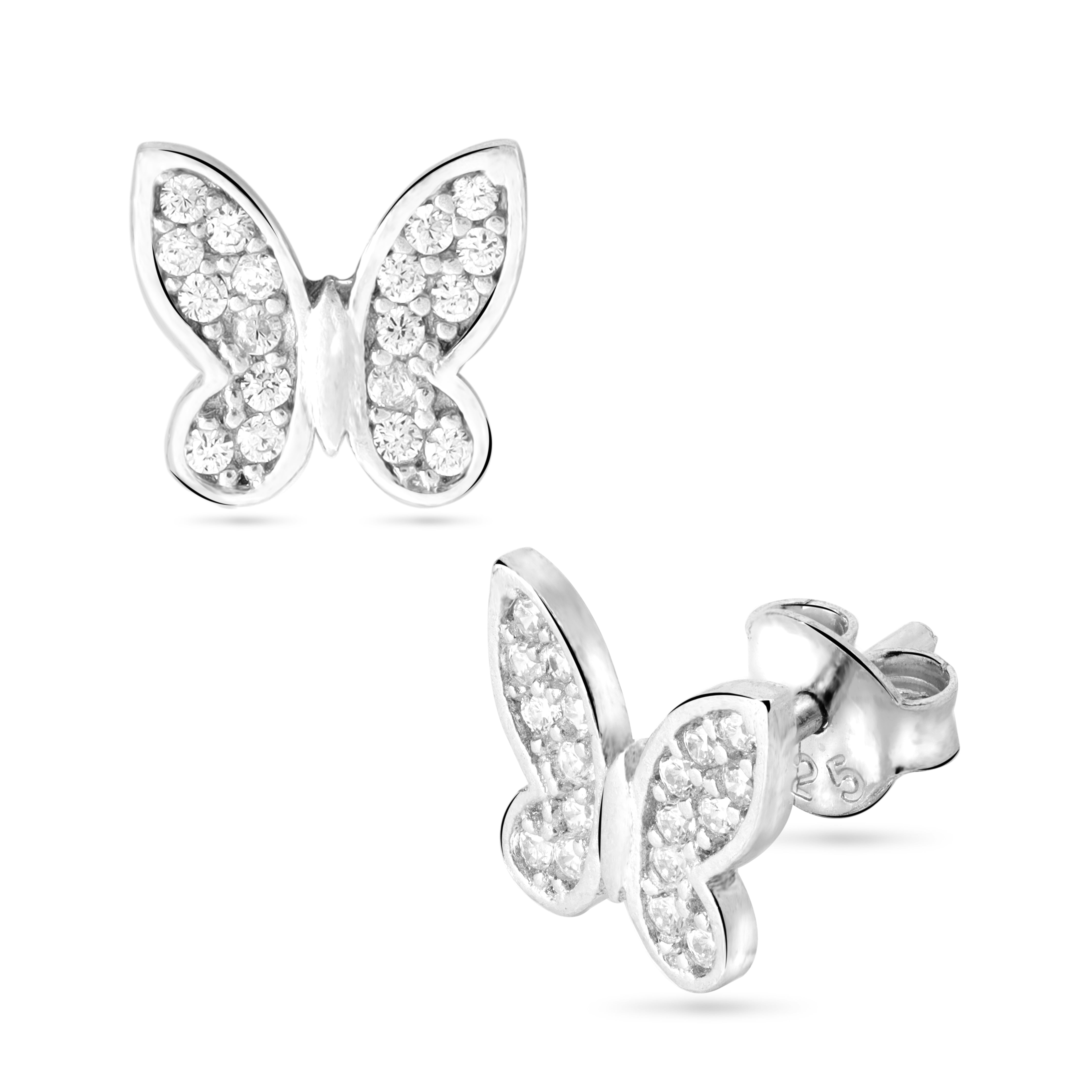 Damen Ohrstecker Zirkonia Ohrringe Schmetterling Motiv aus 925 Sterlingsilber - Taipan Schmuck