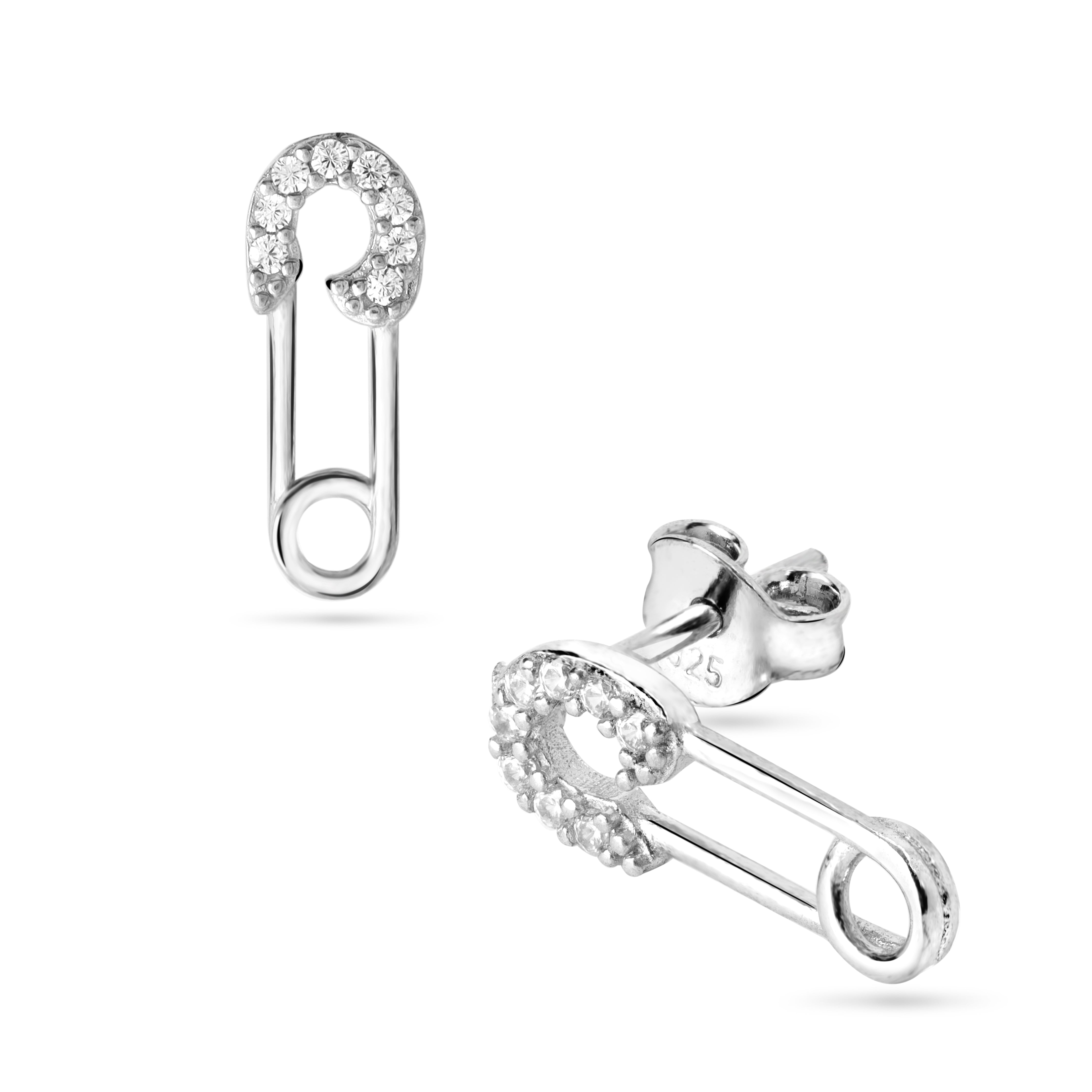 Damen Ohrstecker Sicherheitsnadel Zirknia Ohrringe aus 925 Sterlingsilber - Taipan Schmuck