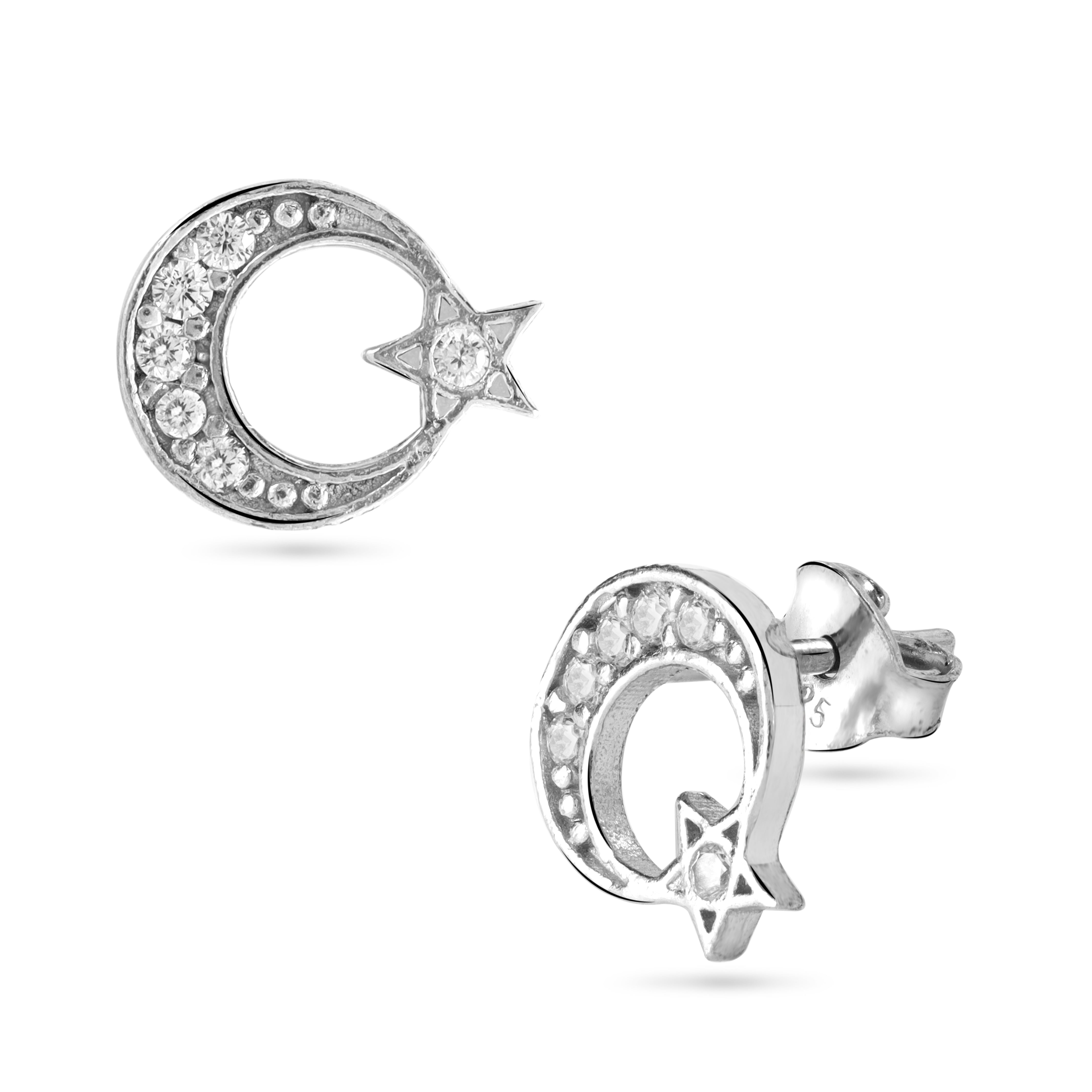 Türkei Ayyildiz Halbmond Stern Ohrstecker iced out Zirkonia Ohrringe aus 925 Sterlingsilber - Taipan Schmuck