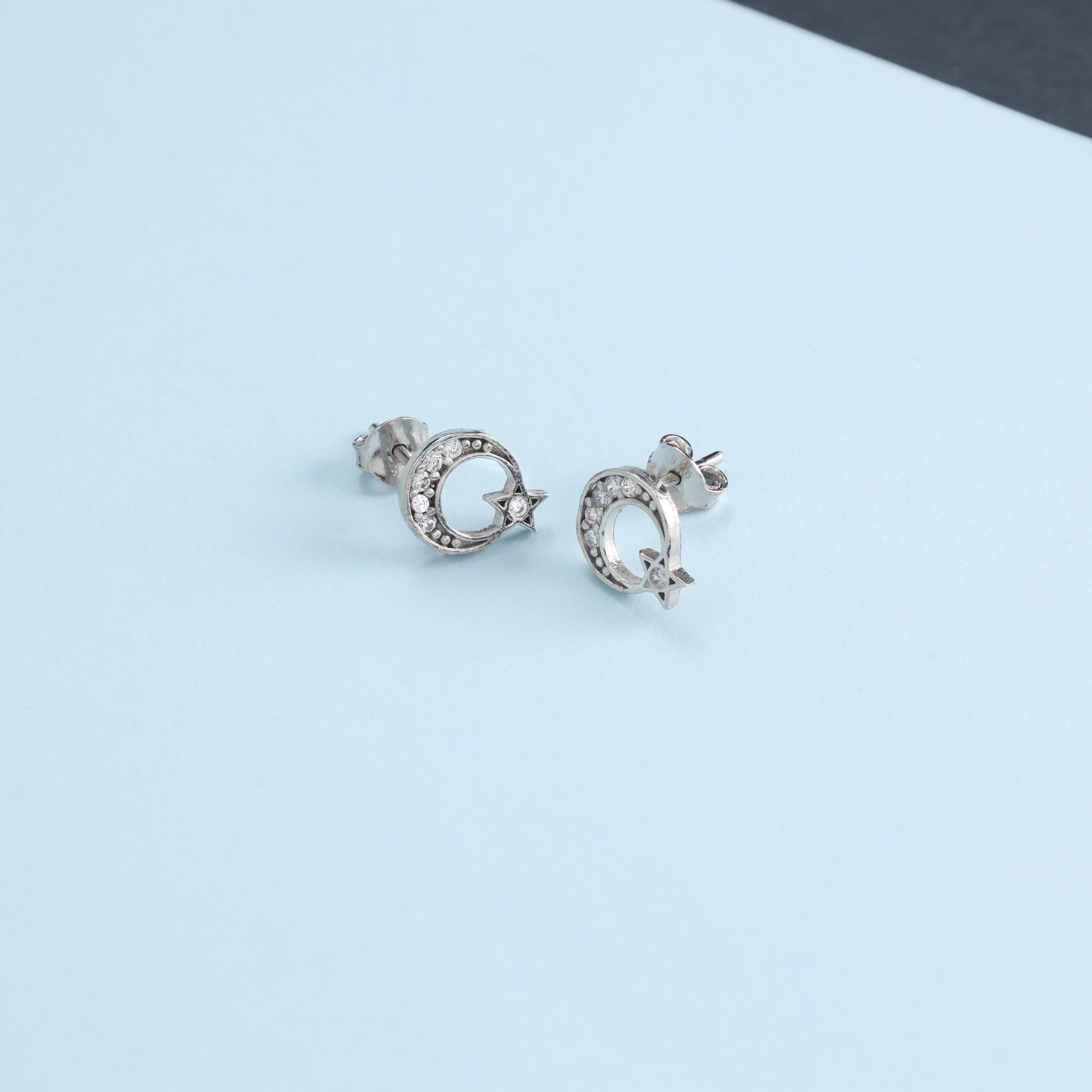 Türkei Ayyildiz Halbmond Stern Ohrstecker iced out Zirkonia Ohrringe aus 925 Sterlingsilber - Taipan Schmuck