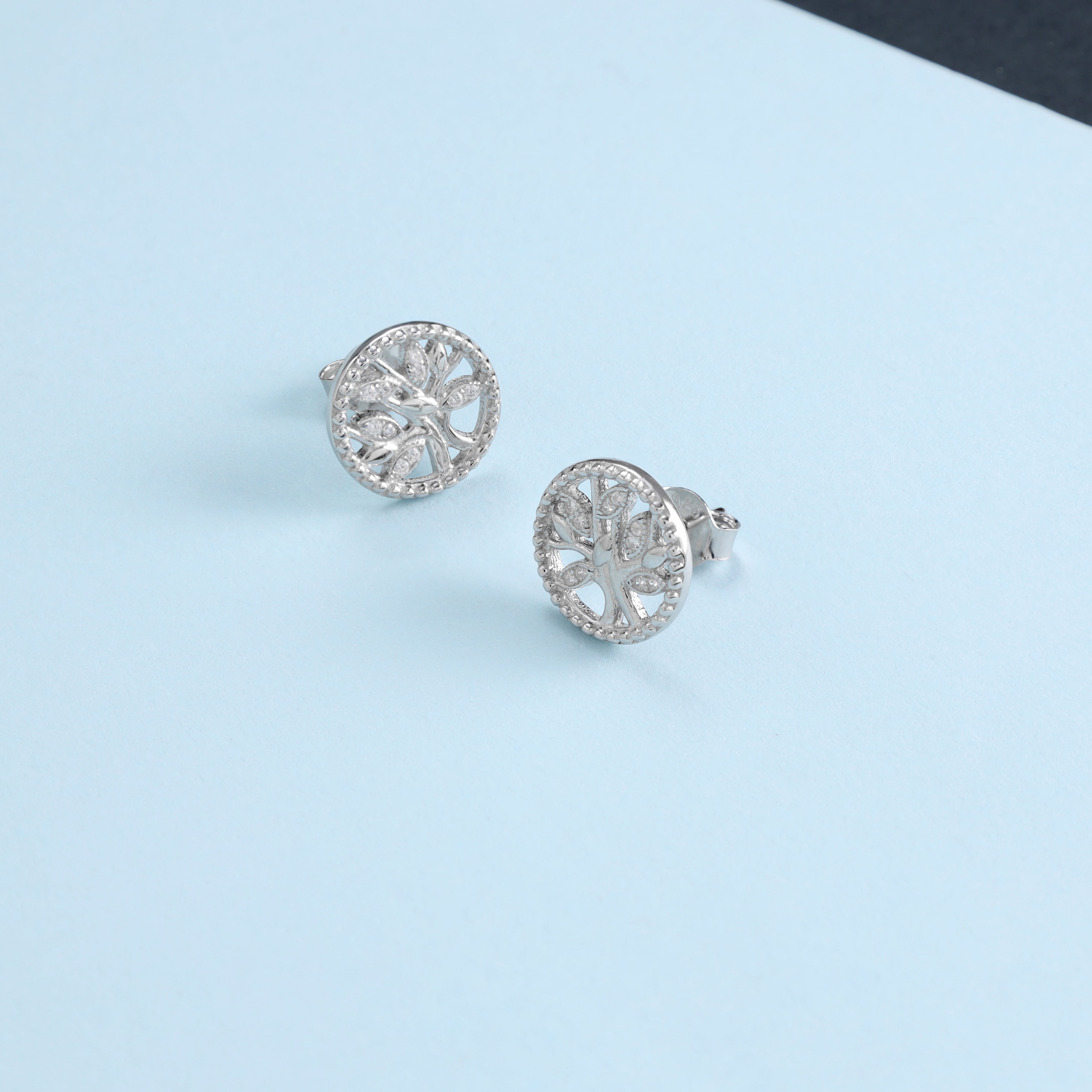 Damen Ohrstecker Zirkonia Ohrringe Baum des Lebens aus 925 Sterlingsilber - Taipan Schmuck