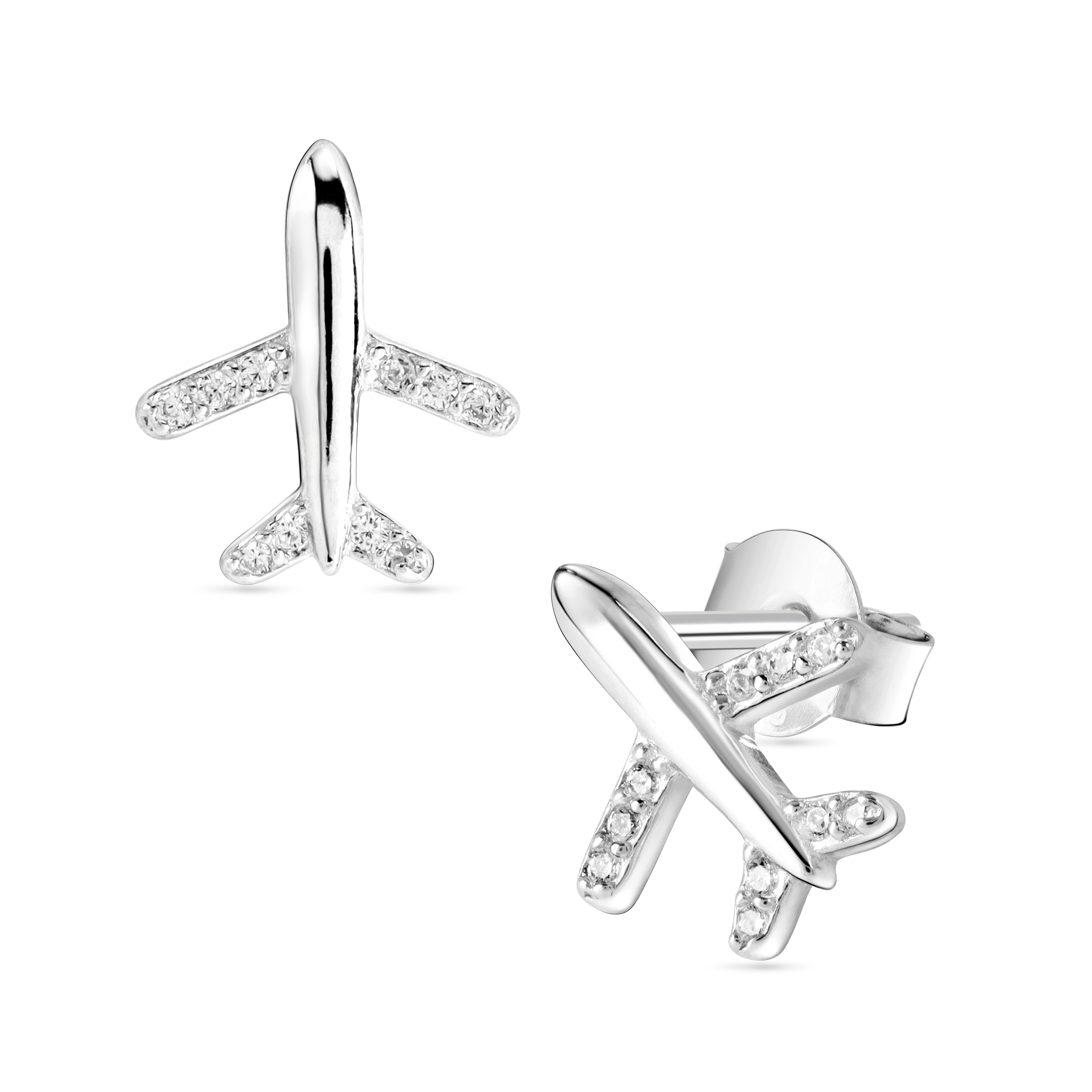 Flugzeug Motiv Ohstecker Zirkonia Ohrringe aus 925 Sterlingsilber - Taipan Schmuck