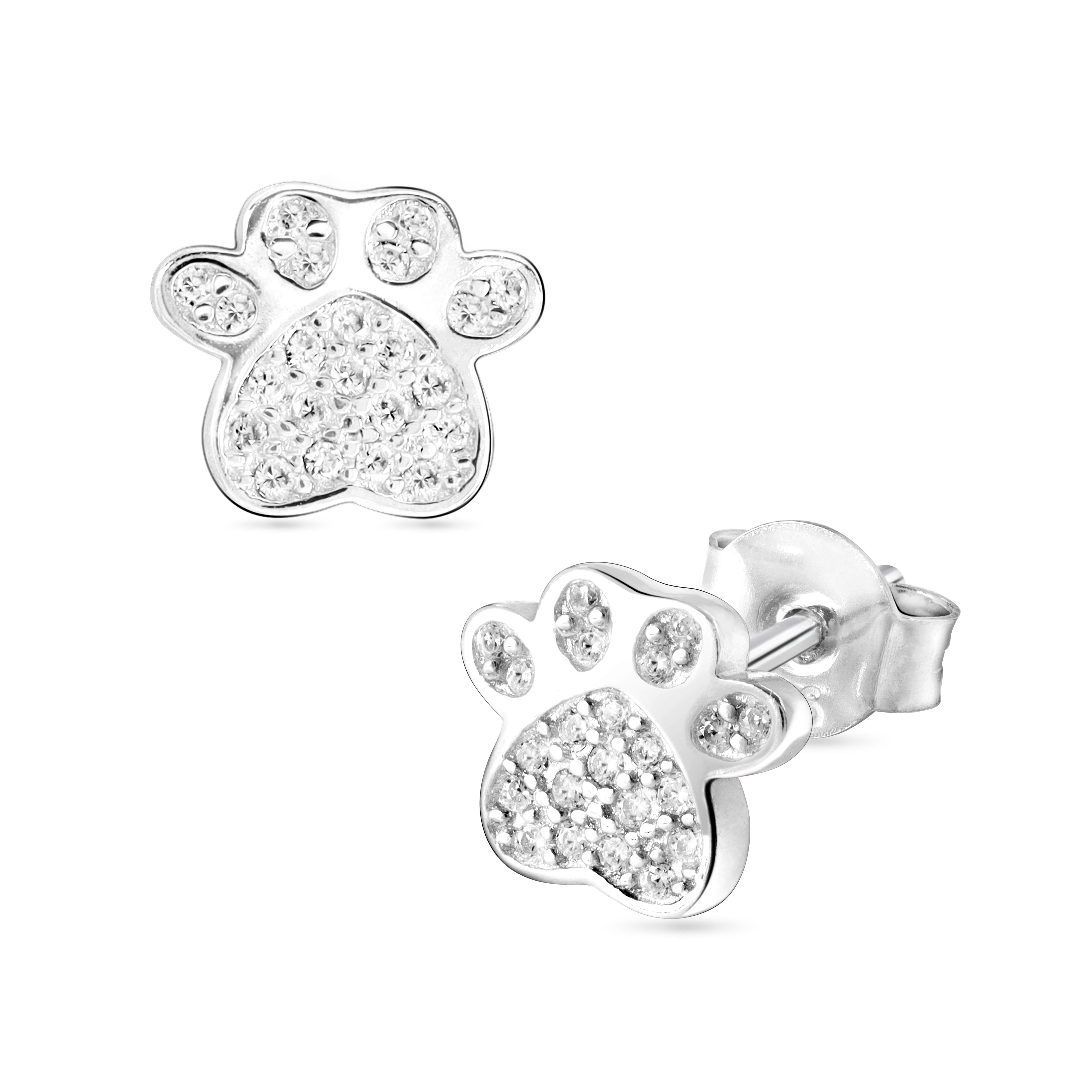 Damen Hundepfoten Ohrstecker Zirkonia Ohrringe aus 925 Sterlingsilber - Taipan Schmuck