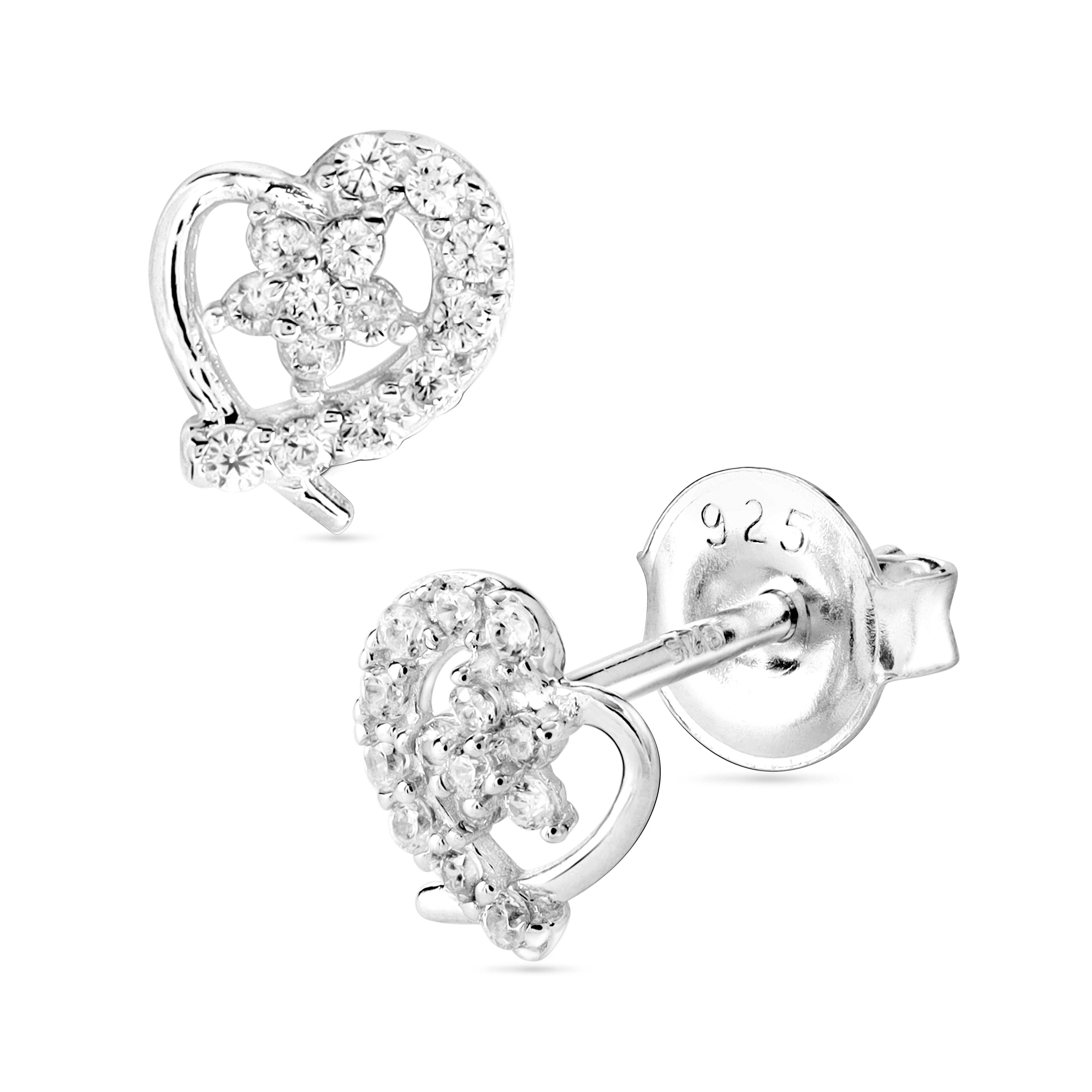 Damen Zirkonia Ohrstecker Ohrringe Herz Stern Motiv aus 925 Sterlingsilber - Taipan Schmuck