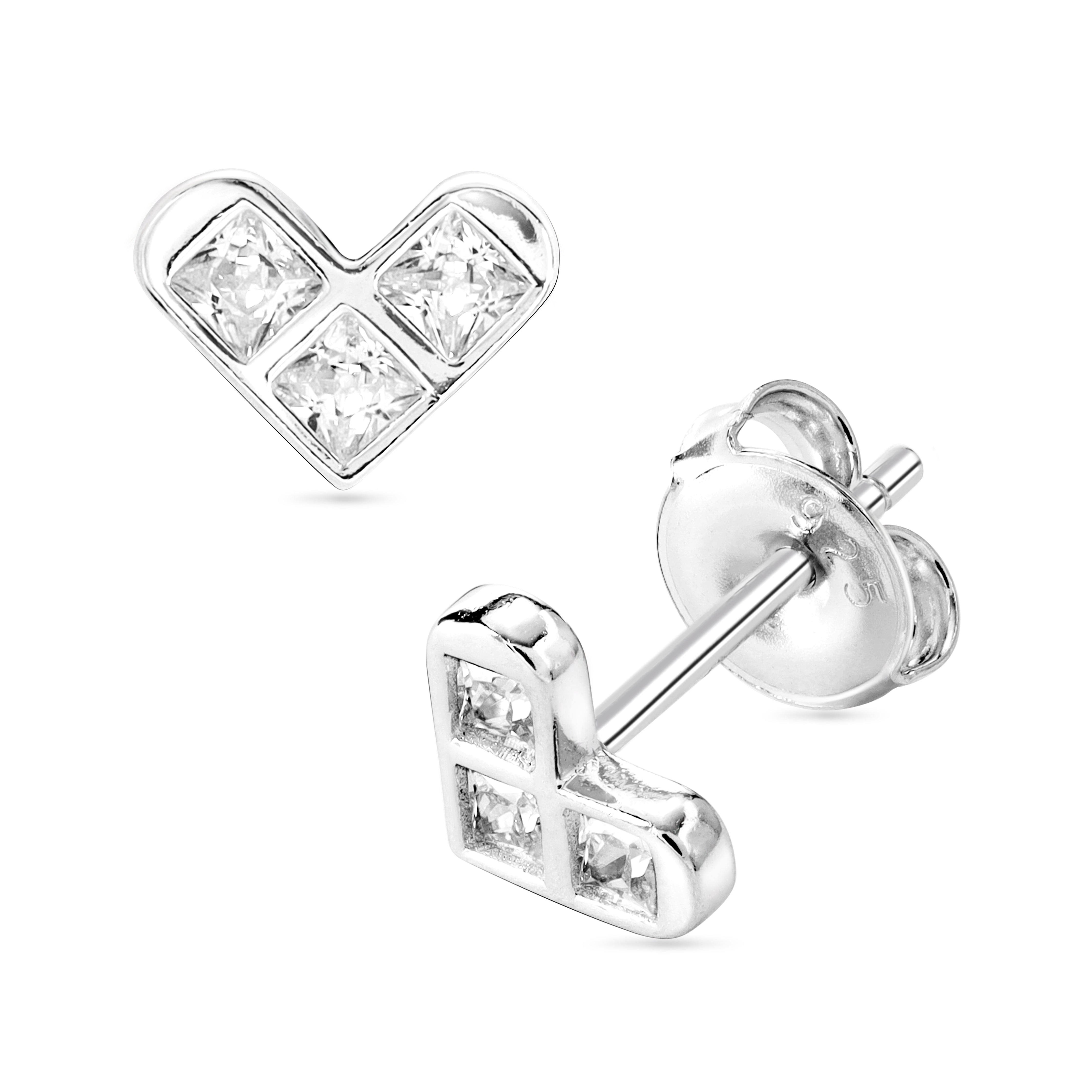 Damen herzförmige Zirkonia Ohrstecker Ohrringe aus 925 Sterlingsilber - Taipan Schmuck