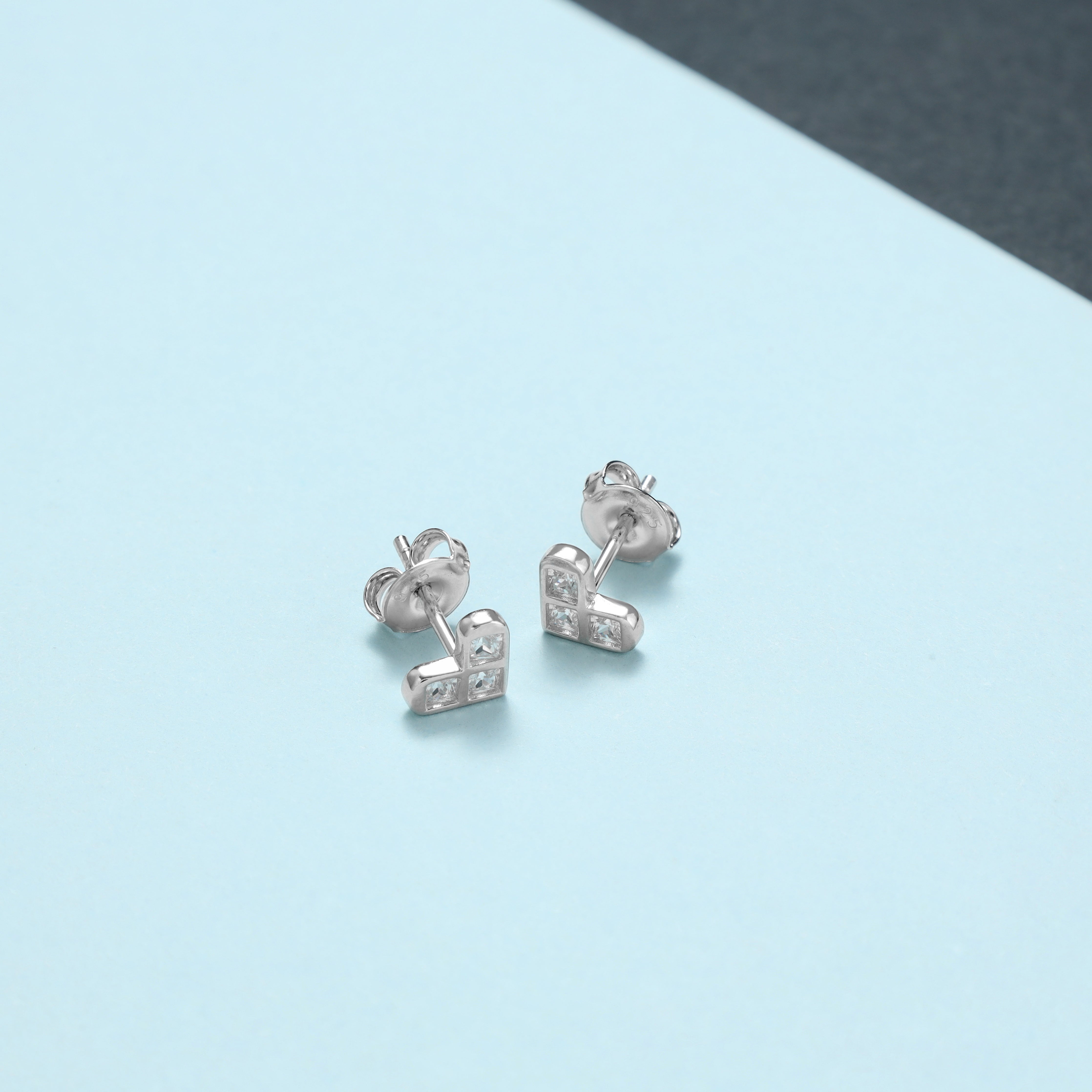 Damen herzförmige Zirkonia Ohrstecker Ohrringe aus 925 Sterlingsilber - Taipan Schmuck