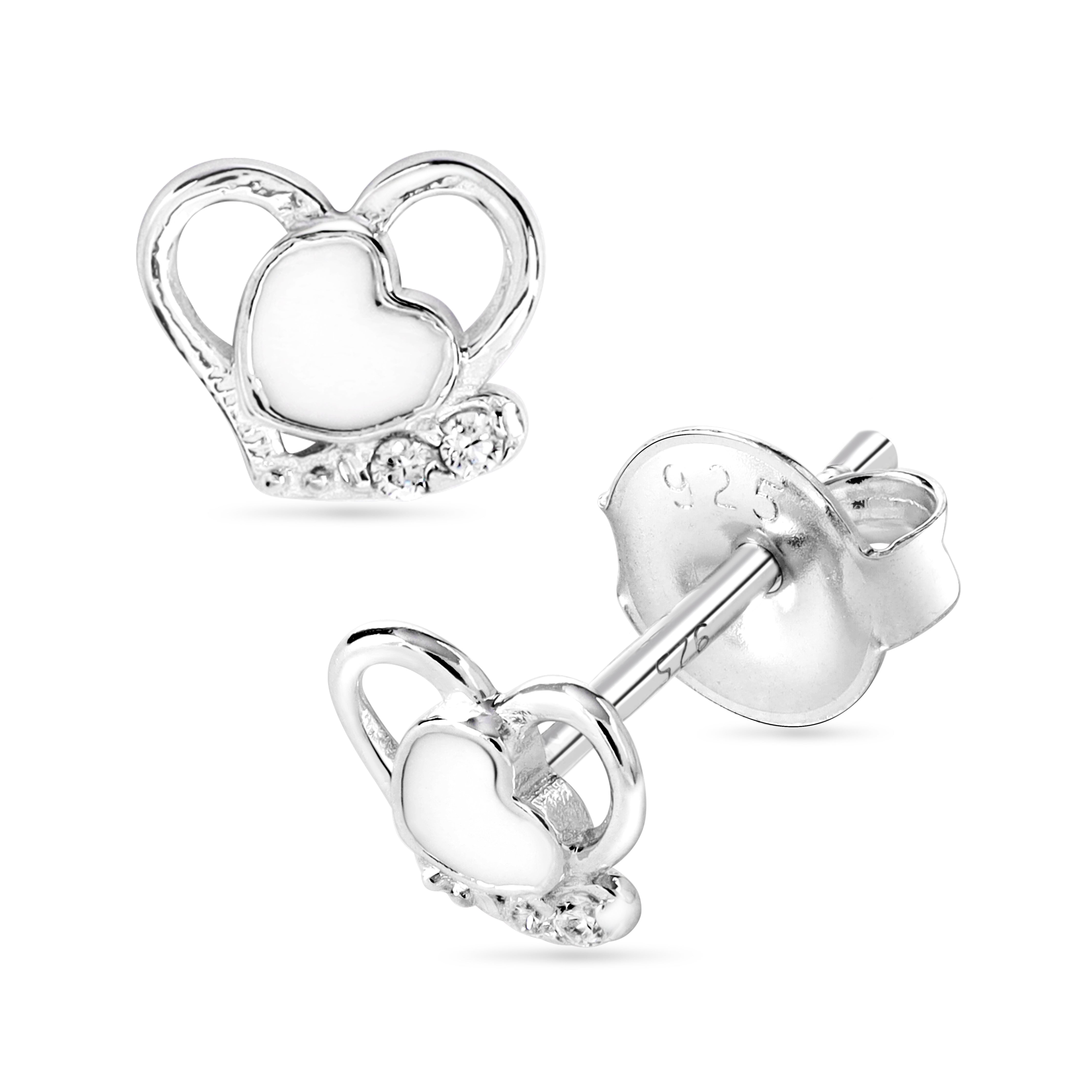 Süße Damen Ohrringe Zirkonia Ohrstecker mit Herz Motiv aus 925 Sterlingsilber - Taipan Schmuck