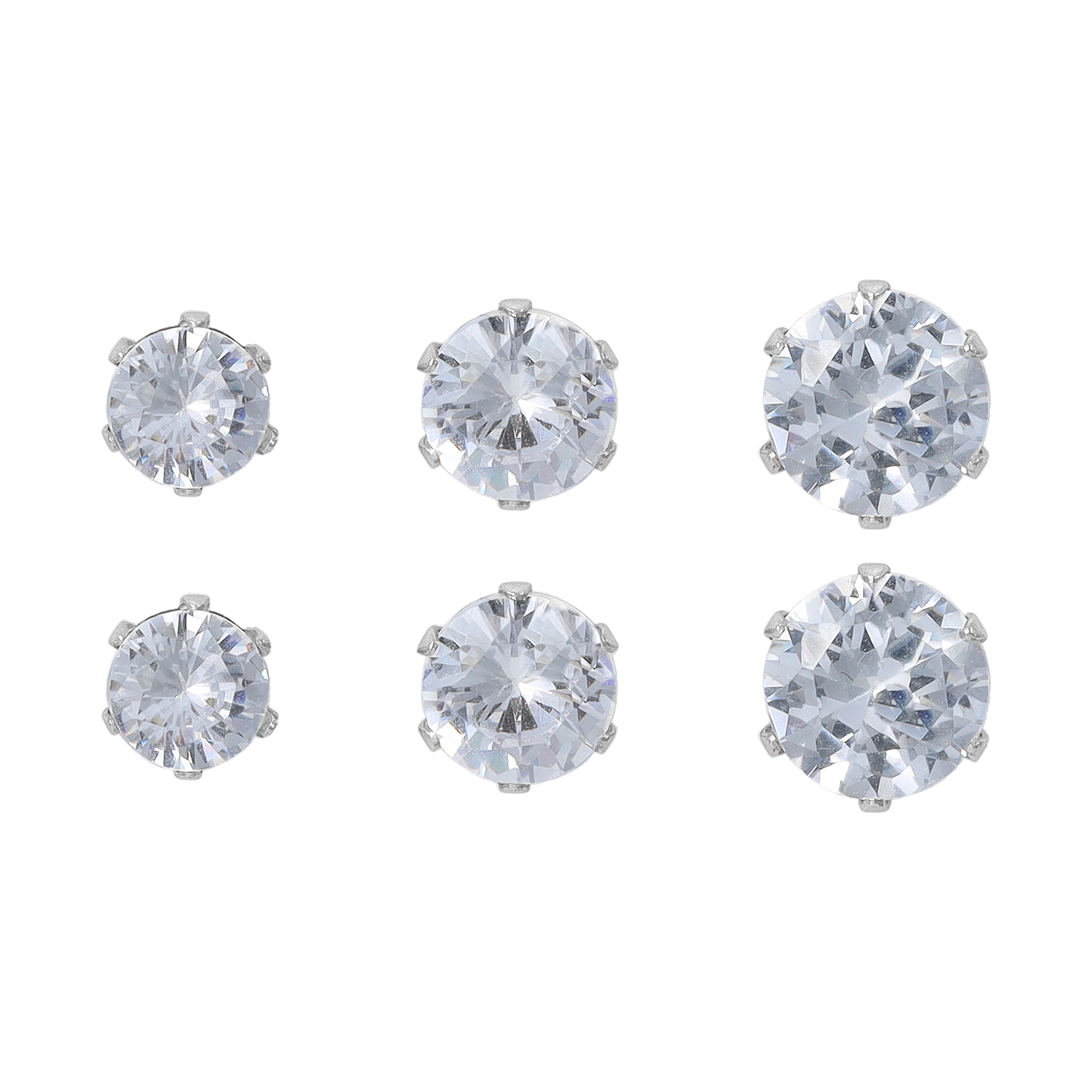 3er Set 5mm 6mm 7mm Damen Diamond runde Ohrringe Ohrstecker aus Edelstahl - Taipan Schmuck
