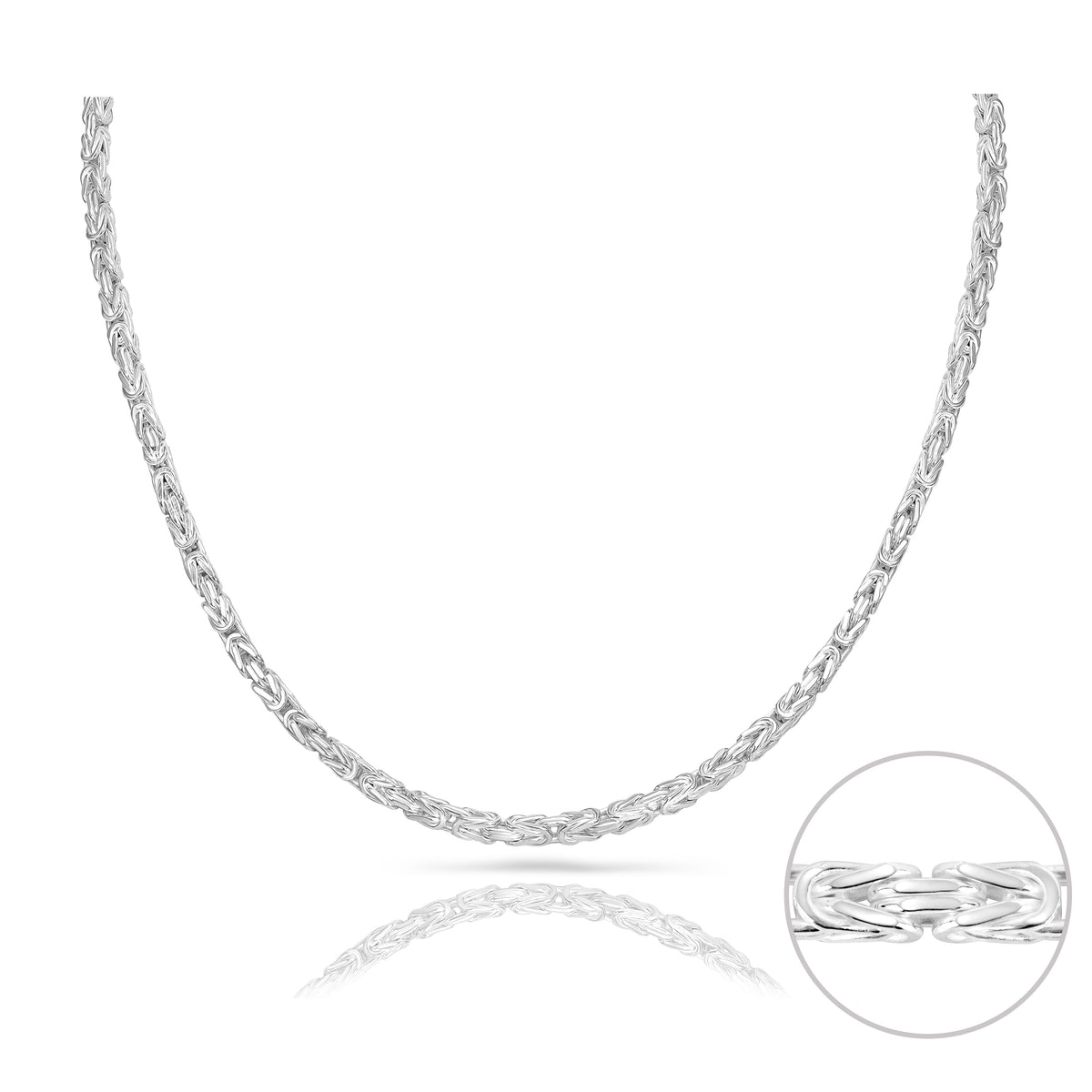 2mm Königskette - 925 Silber massiv vierkant hochglanzpoliert