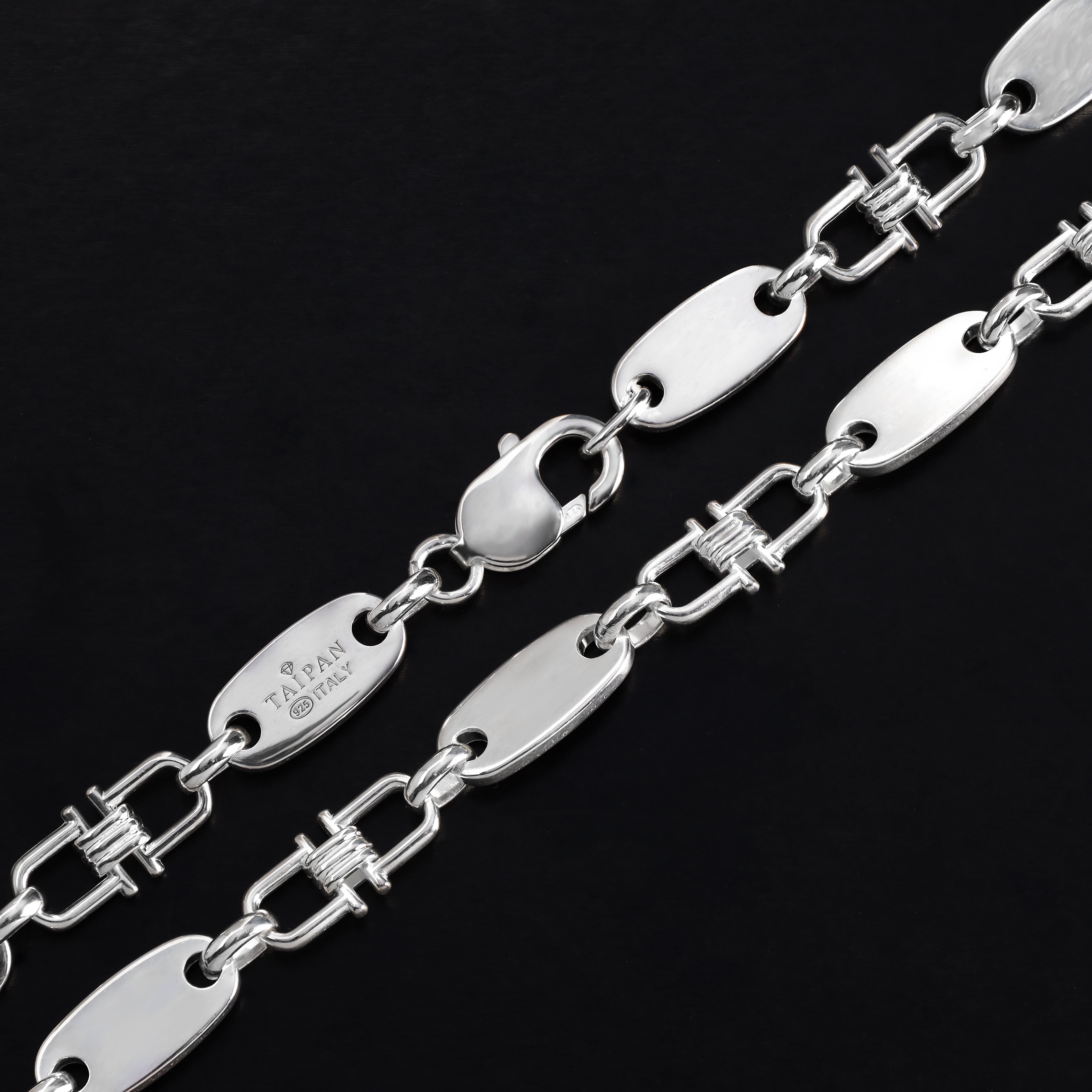 8mm Plattenkette bewegliche Steigbügelkette - 925 Silber - Taipan Schmuck