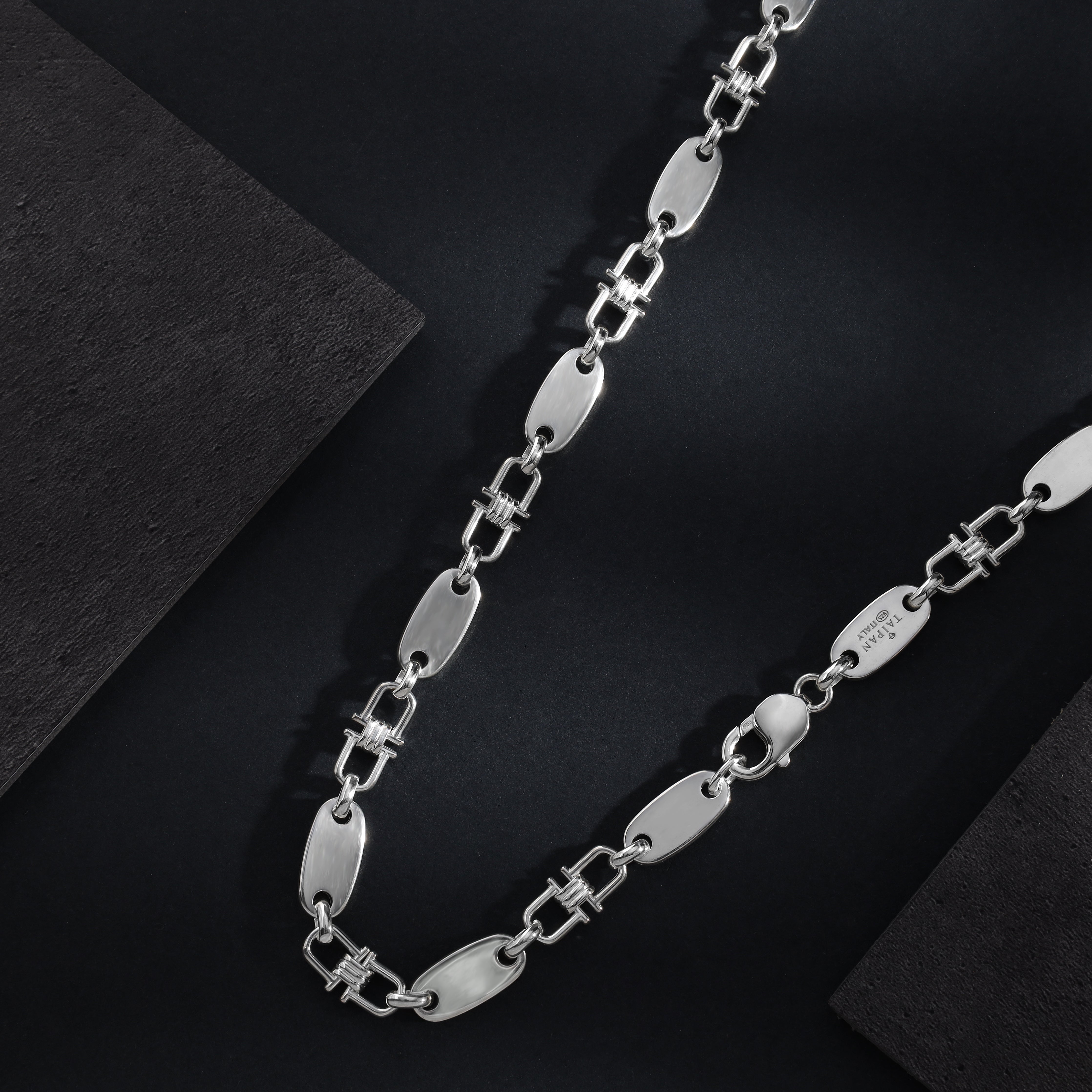 8mm Plattenkette bewegliche Steigbügelkette - 925 Silber - Taipan Schmuck