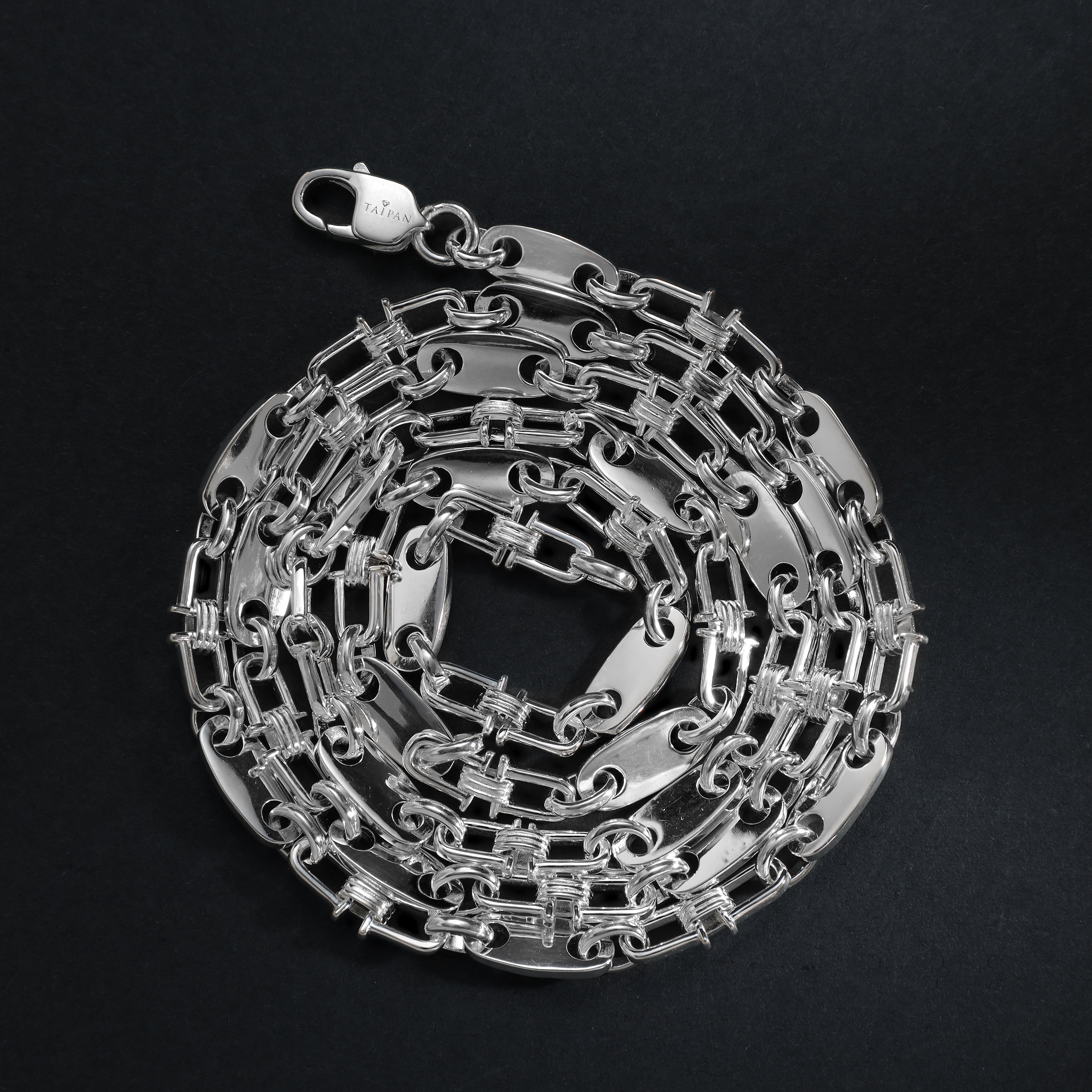 5mm Plattenkette bewegliche Steigbügelkette - 925 Silber - Taipan Schmuck