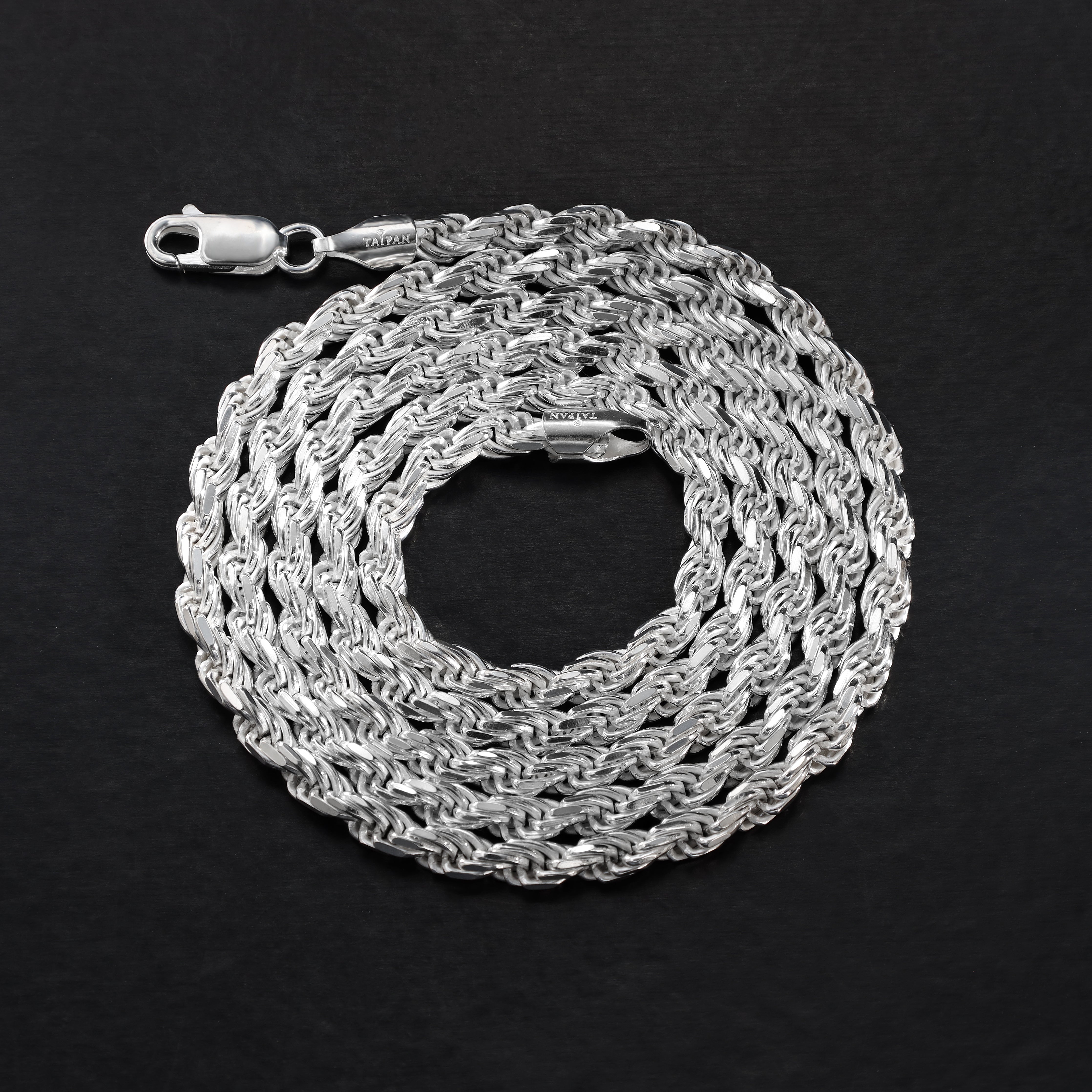 Kordelkette Rope Chain 3,5mm breit aus 925 Silber (diamantiert) - Taipan Schmuck