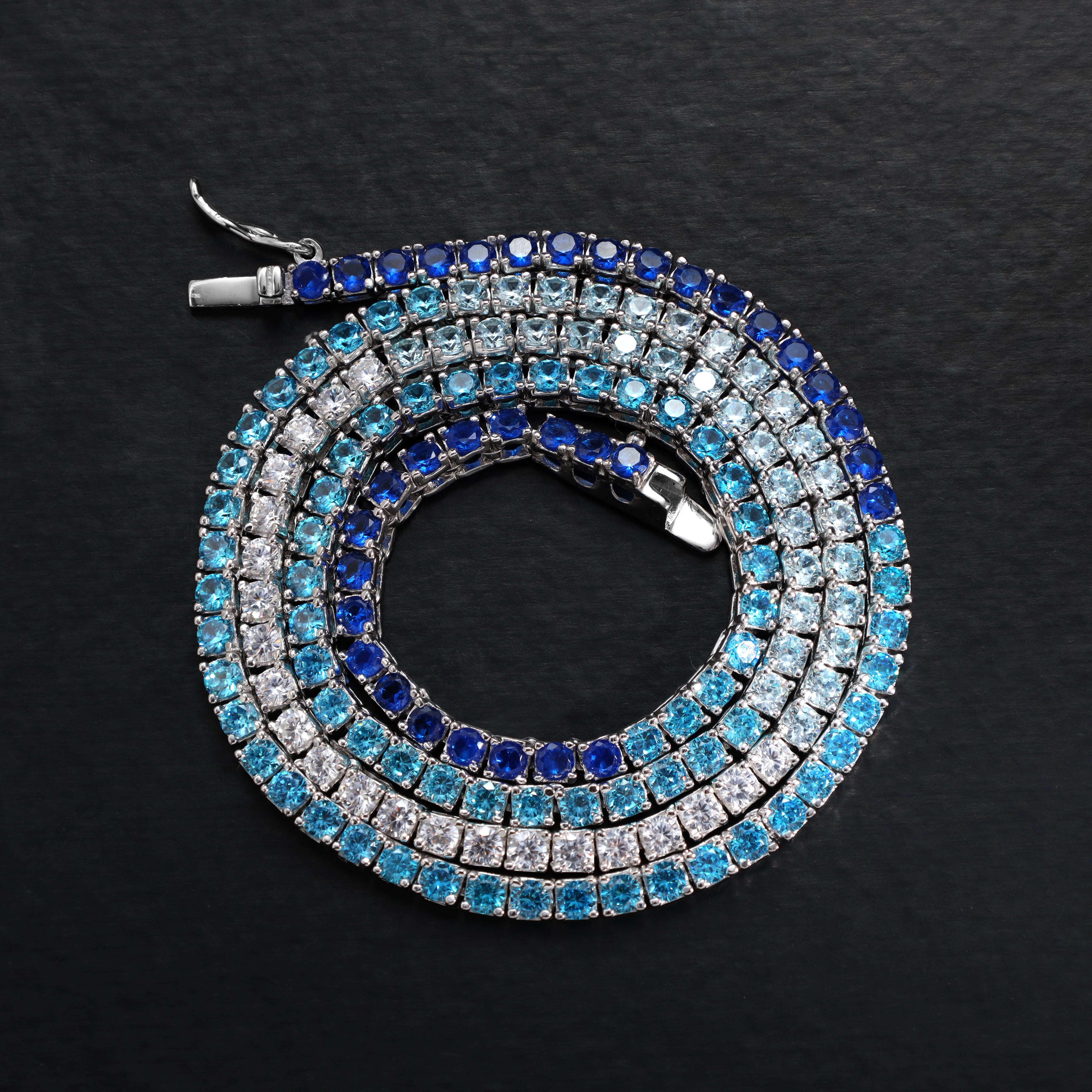 Blue ice cold Multicolor Tennis Chain 2,5mm breit aus 925 Sterling Silber Zirkonia - Taipan Schmuck