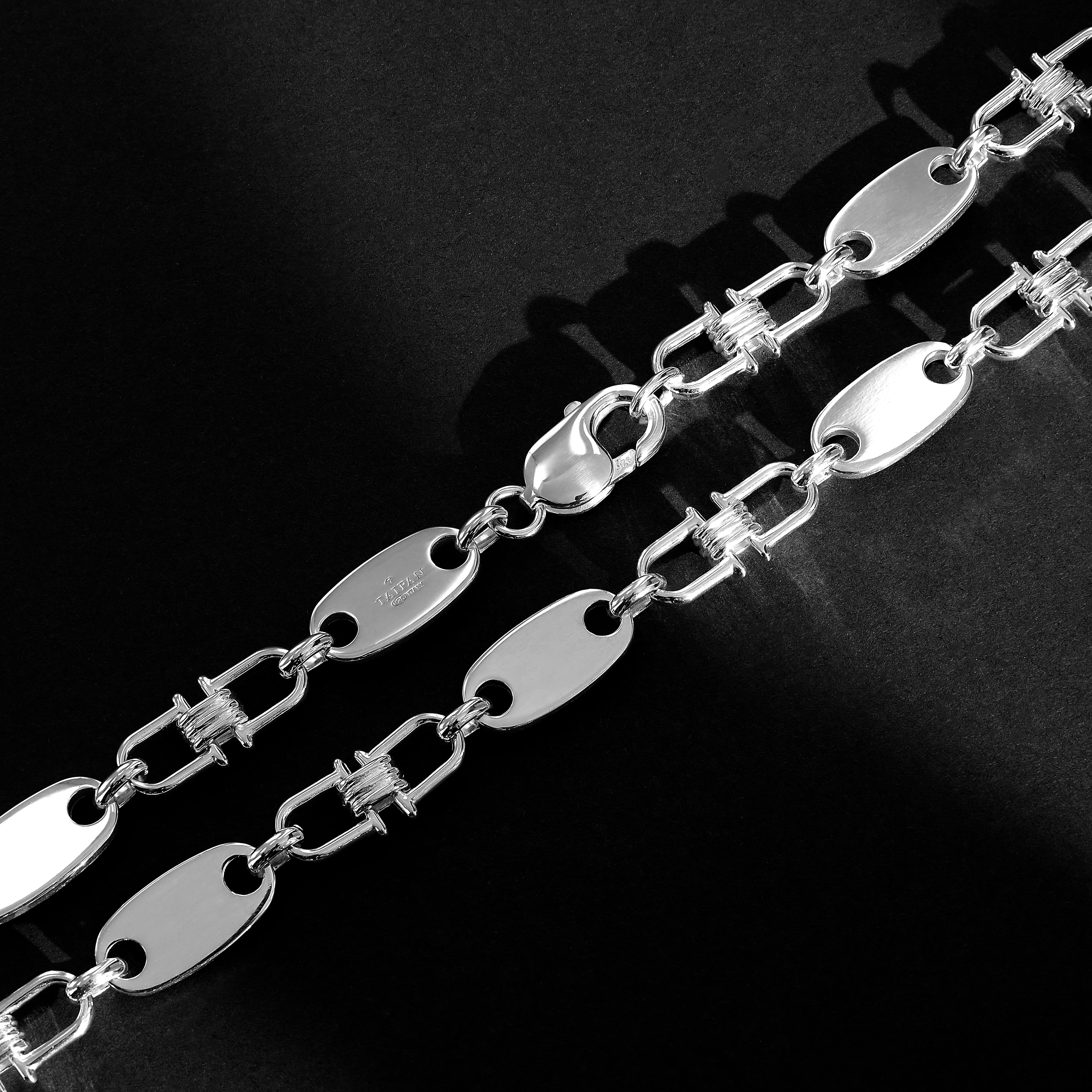 10mm Plattenkette bewegliche Steigbügelkette - 925 Silber - Taipan Schmuck