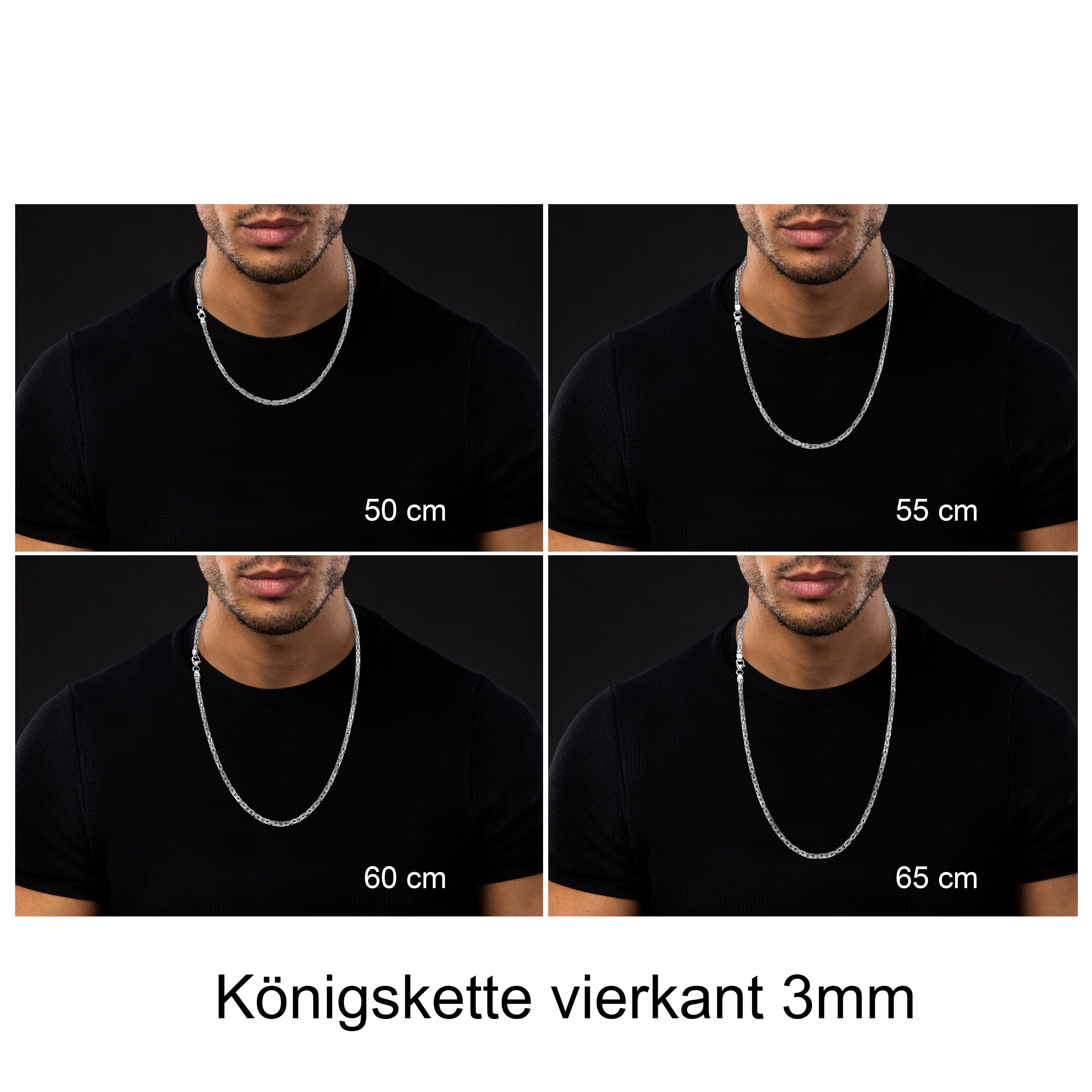 3mm Königskette - 925 Silber massiv vierkant hochglanzpoliert - Taipan Schmuck