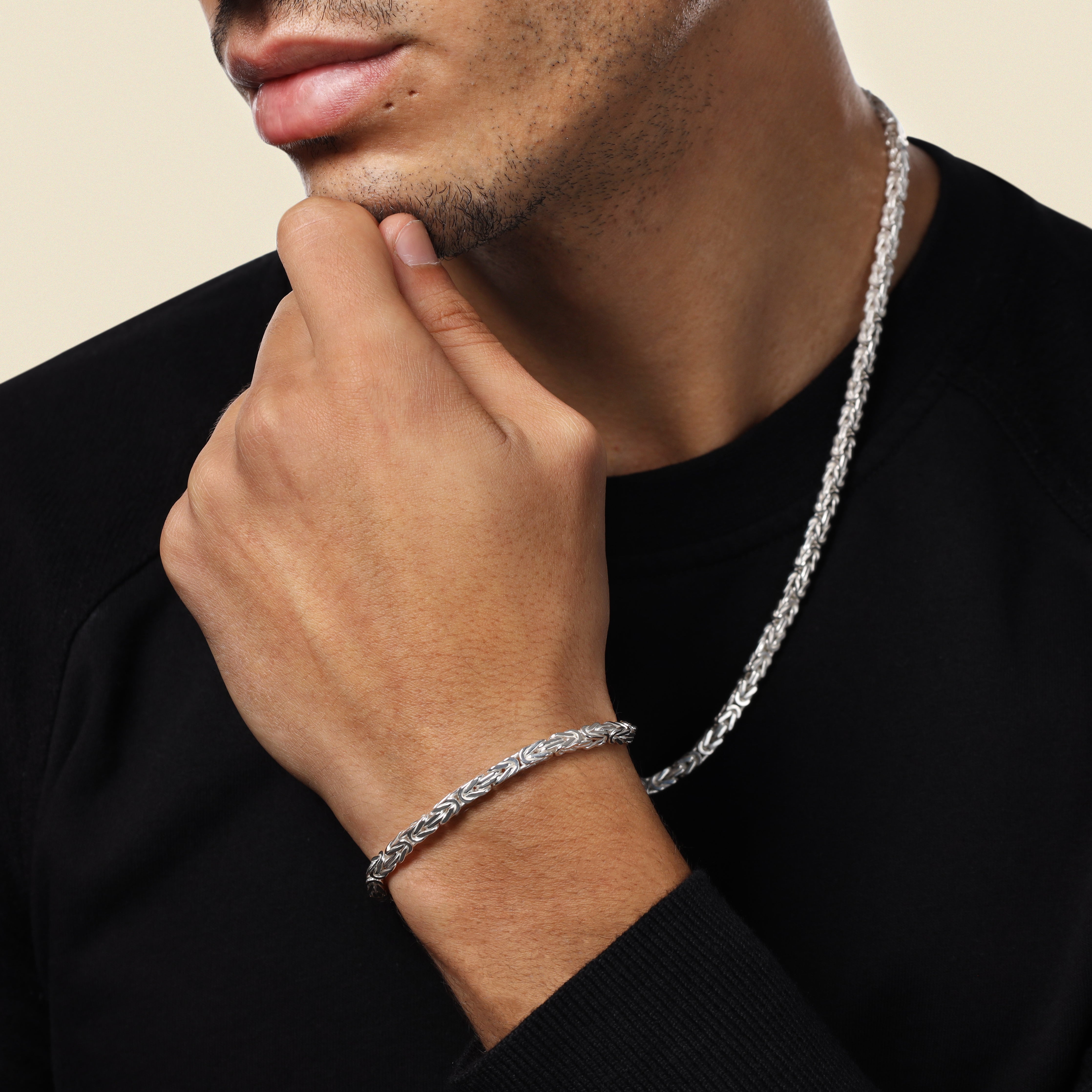 Set - Königskette vierkant 4mm - Halskette + Armband aus 925 Silber - 20% sparen - Taipan Schmuck