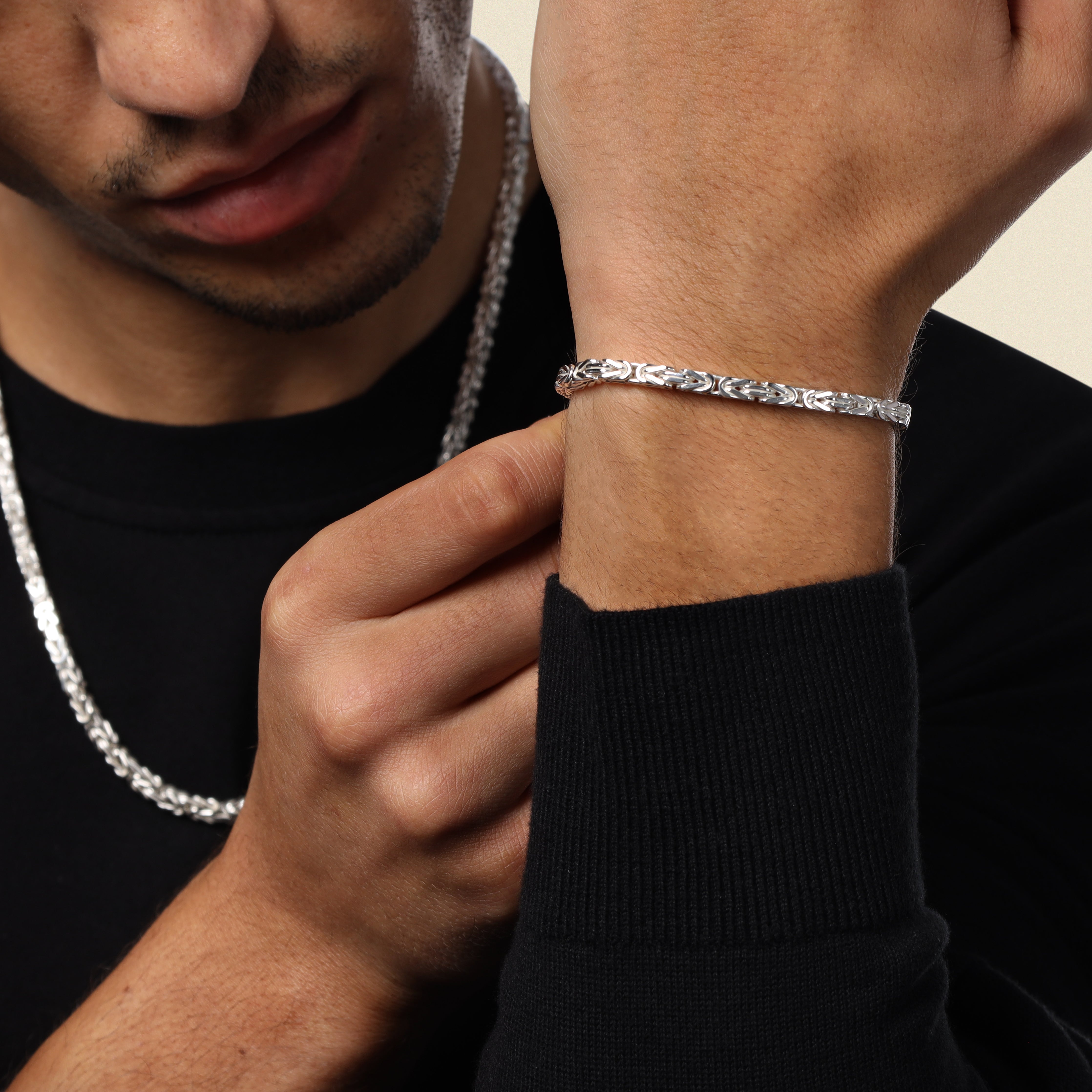 Set - Königskette vierkant 4mm - Halskette + Armband aus 925 Silber - 20% sparen - Taipan Schmuck
