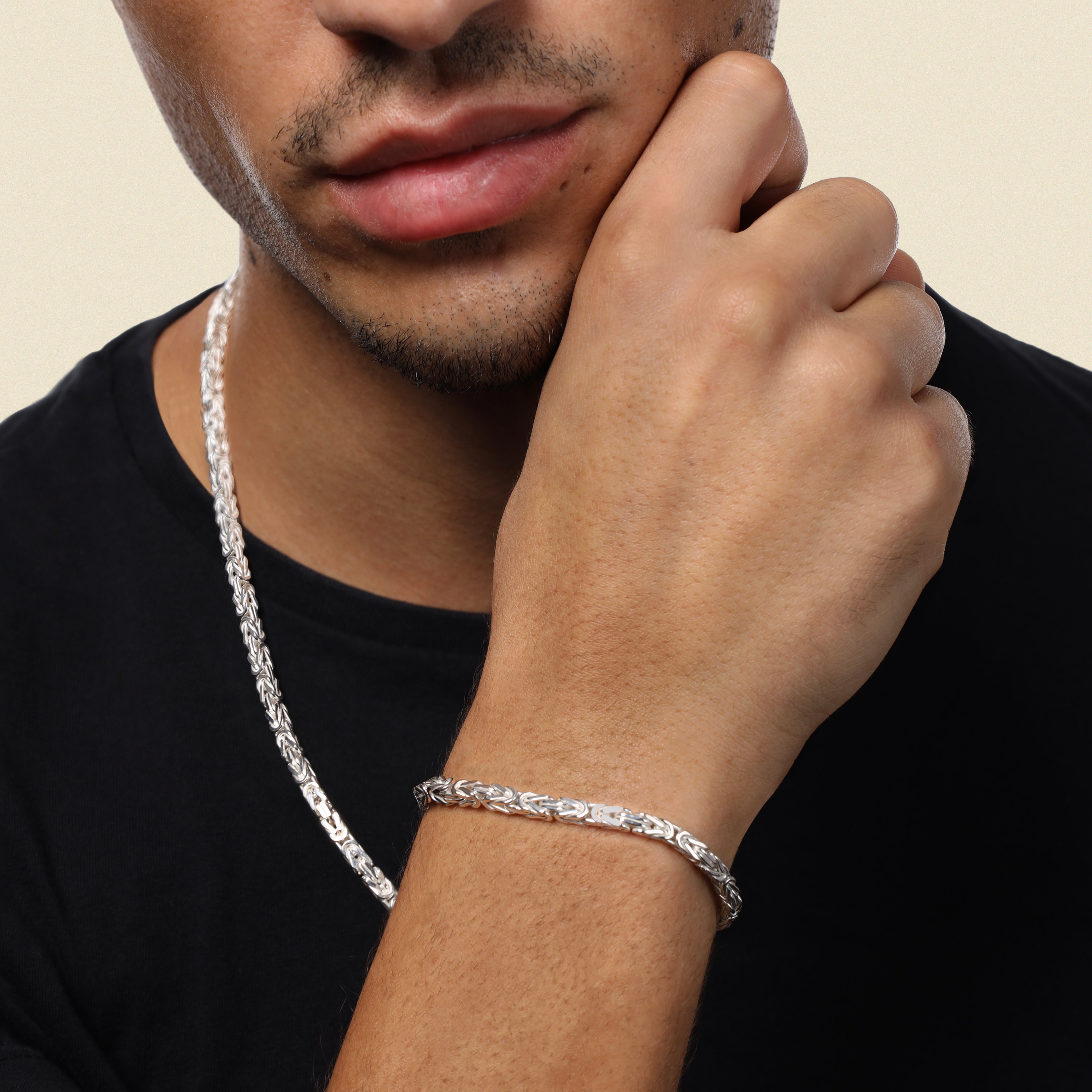 Set - Königskette vierkant 4mm - Halskette + Armband aus 925 Silber - 20% sparen - Taipan Schmuck