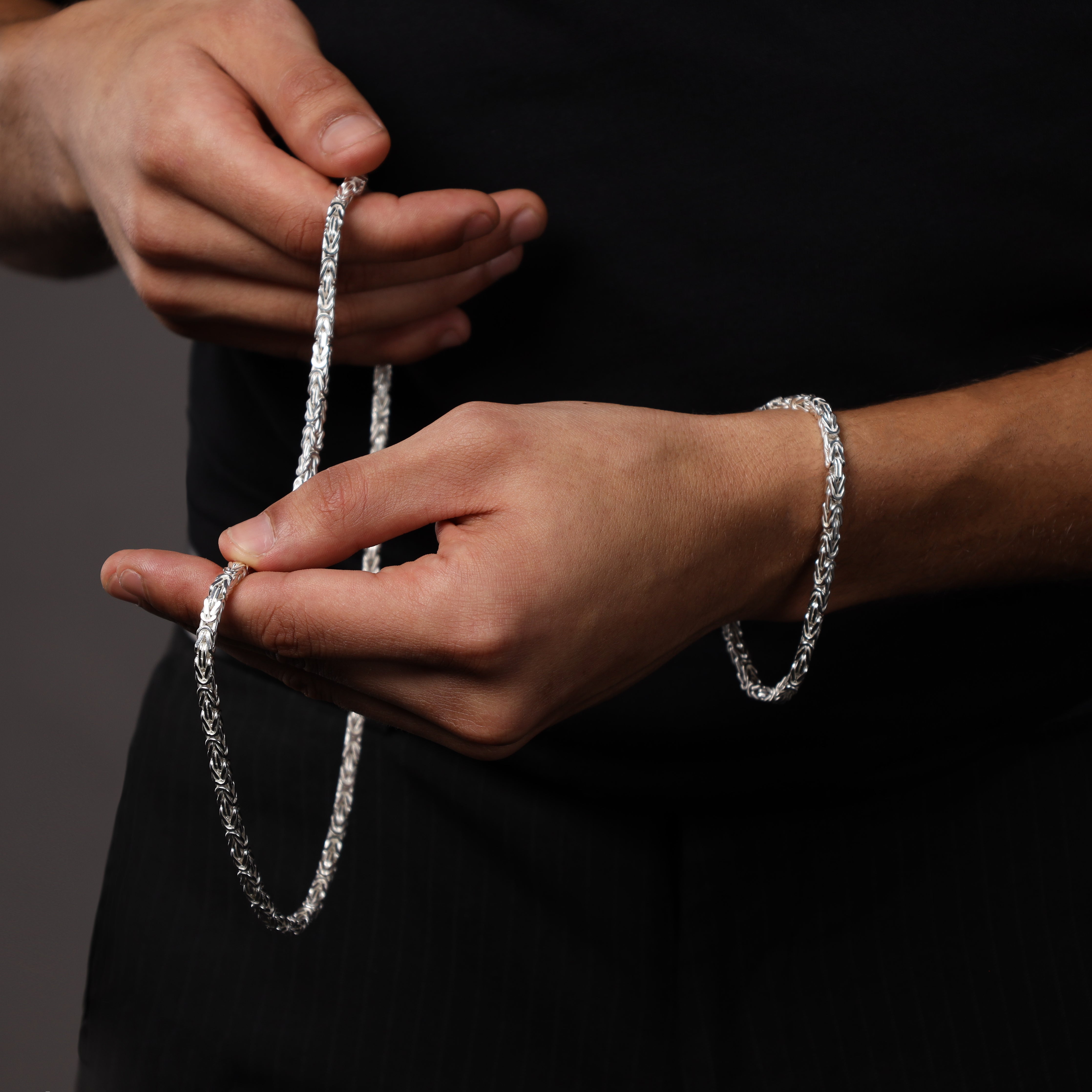 Set - Königskette vierkant 4mm - Halskette + Armband aus 925 Silber - 20% sparen - Taipan Schmuck