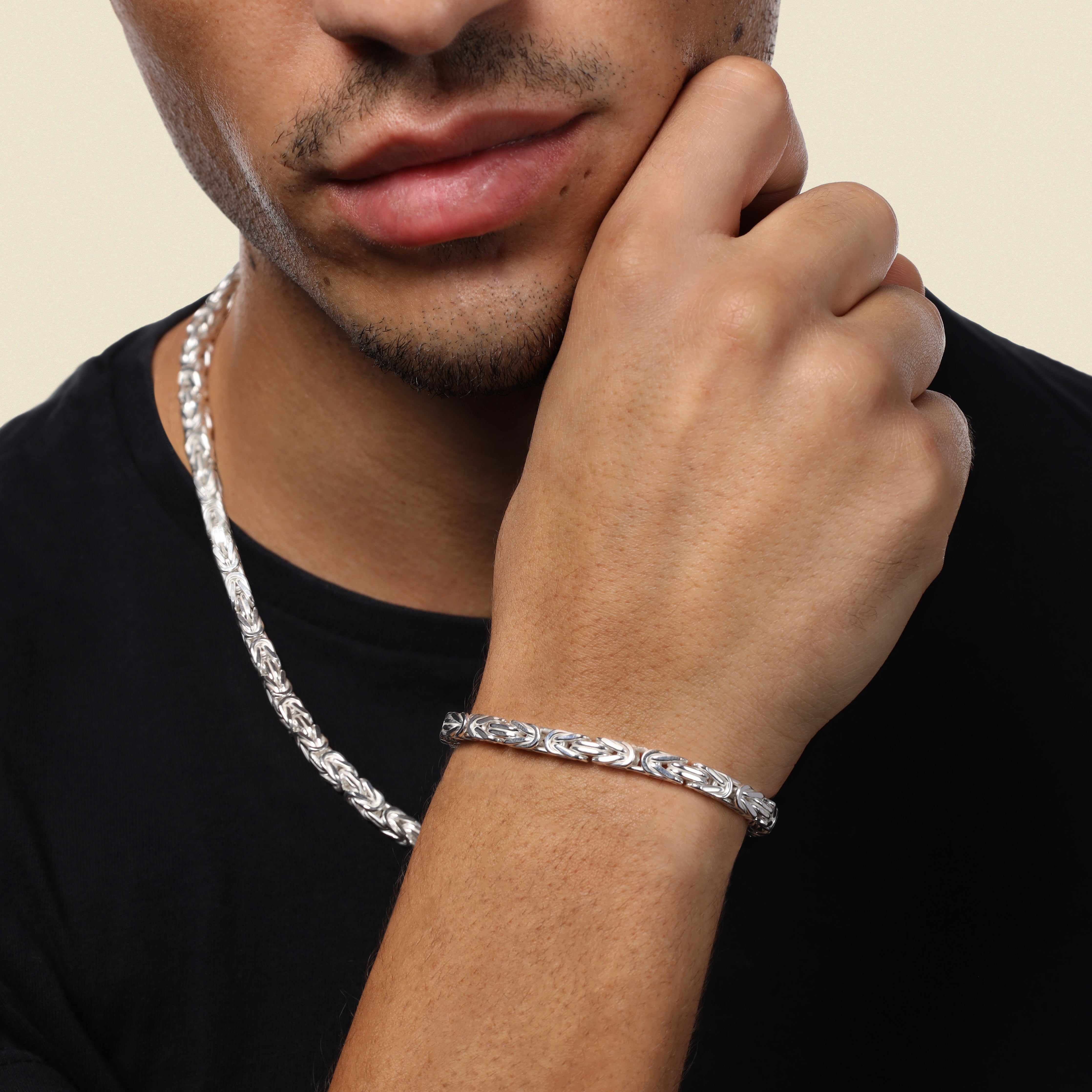 Set - Königskette 5mm - Halskette + Armband aus 925 Silber - Taipan Schmuck